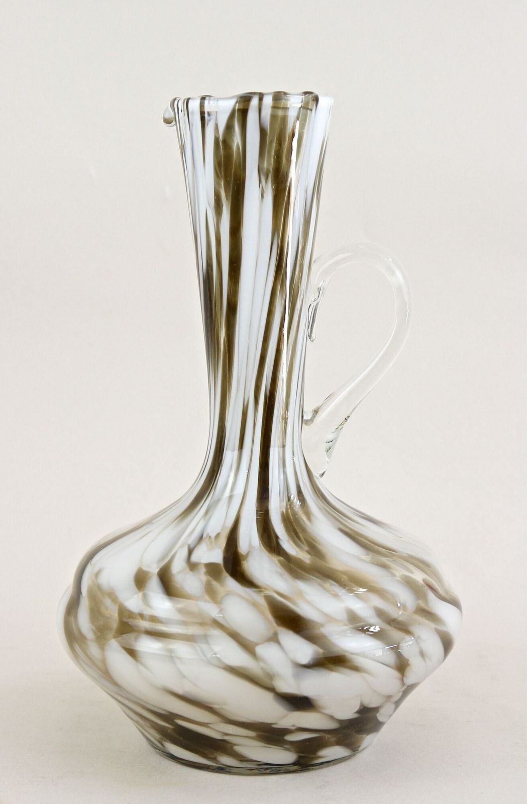 Pair Of Mid Century Murano Glass Vases/ Carafes, White/ Brown   Italy Ca. 1960 photo 920.0
