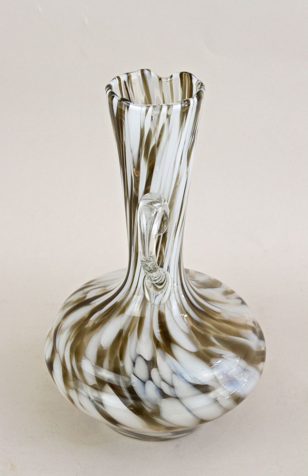 Pair Of Mid Century Murano Glass Vases/ Carafes, White/ Brown   Italy Ca. 1960 photo buy