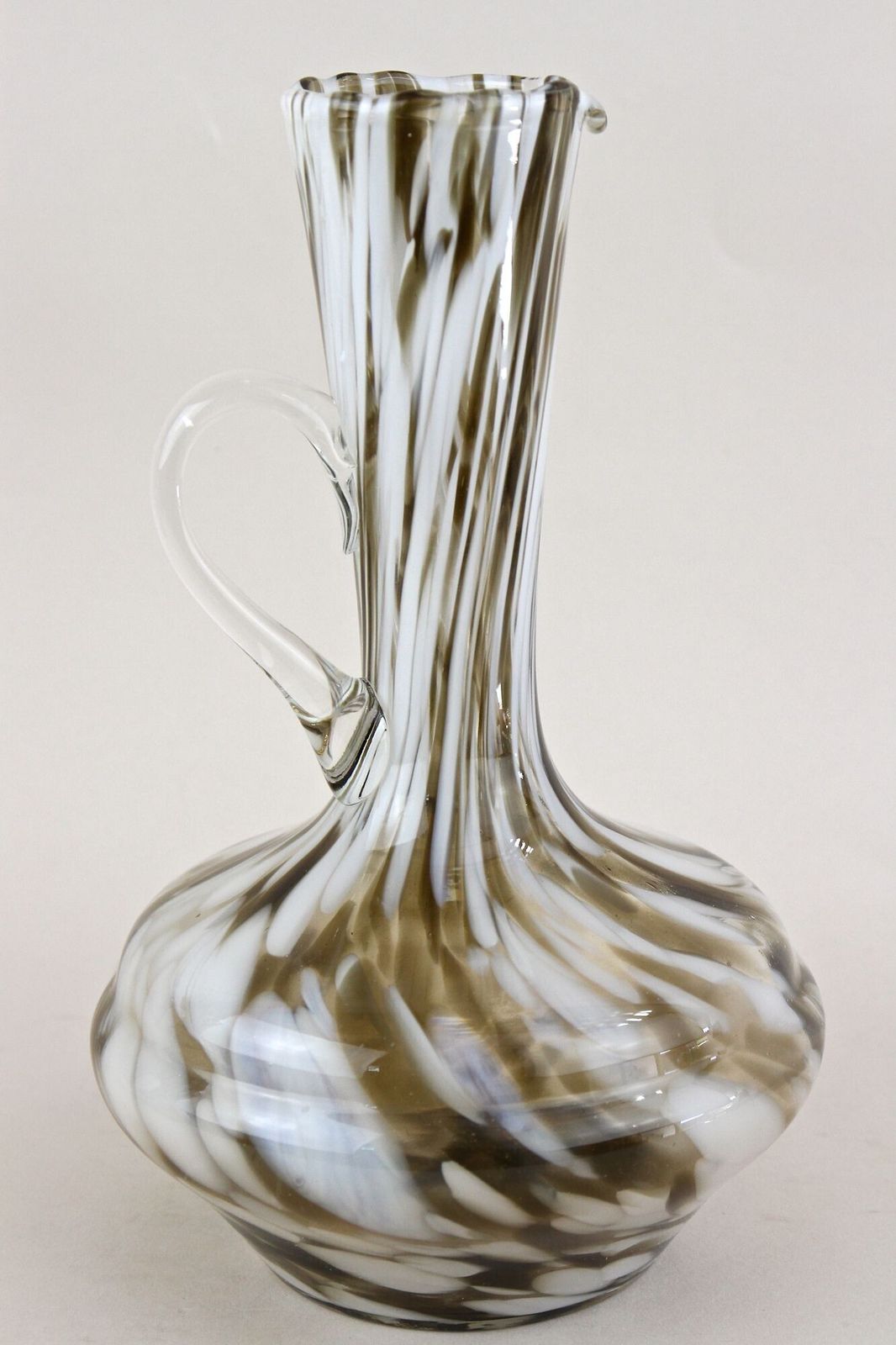 Pair Of Mid Century Murano Glass Vases/ Carafes, White/ Brown   Italy Ca. 1960 photo vintage