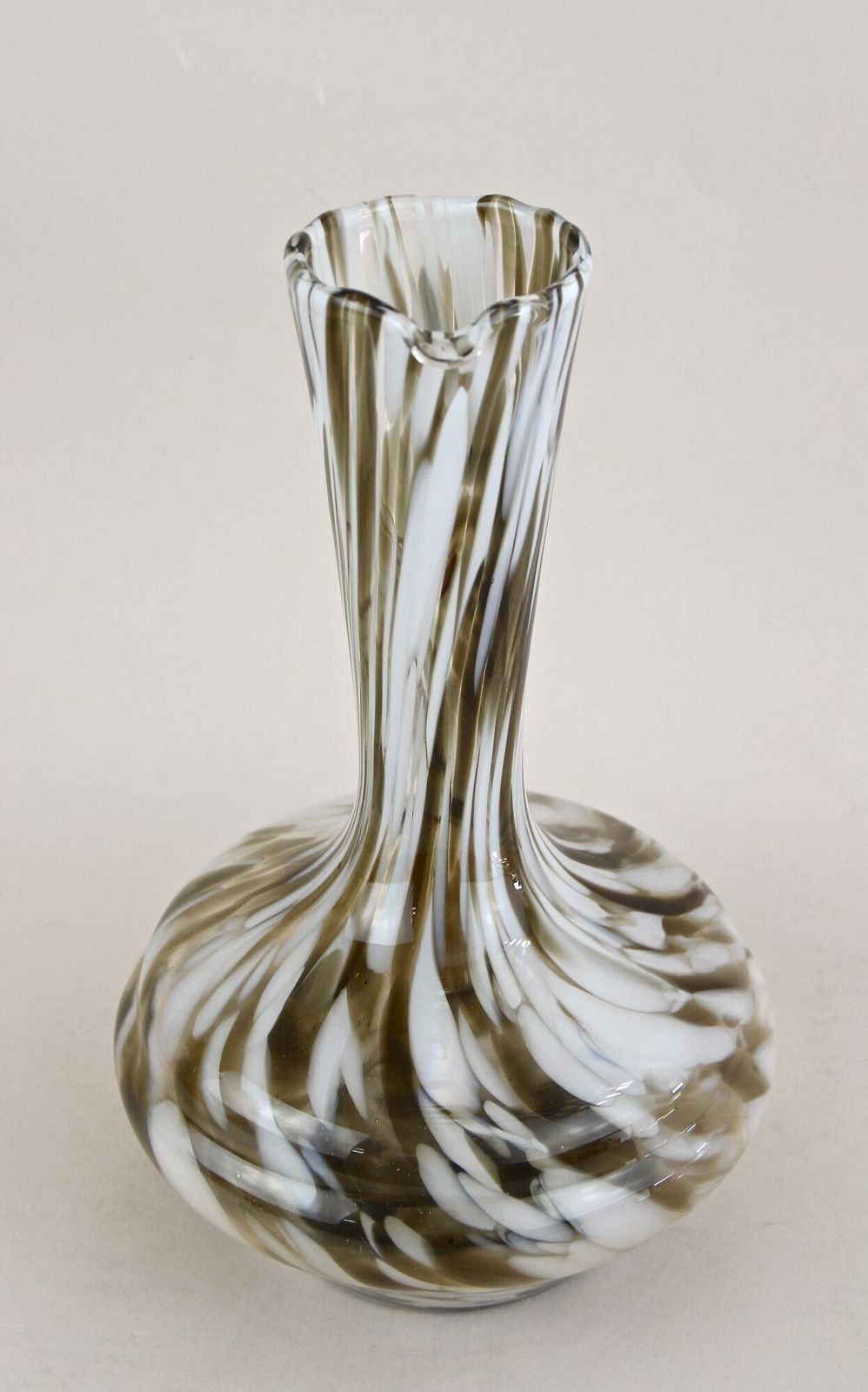 photo furniture Pair Of Mid Century Murano Glass Vases/ Carafes, White/ Brown   Italy Ca. 1960