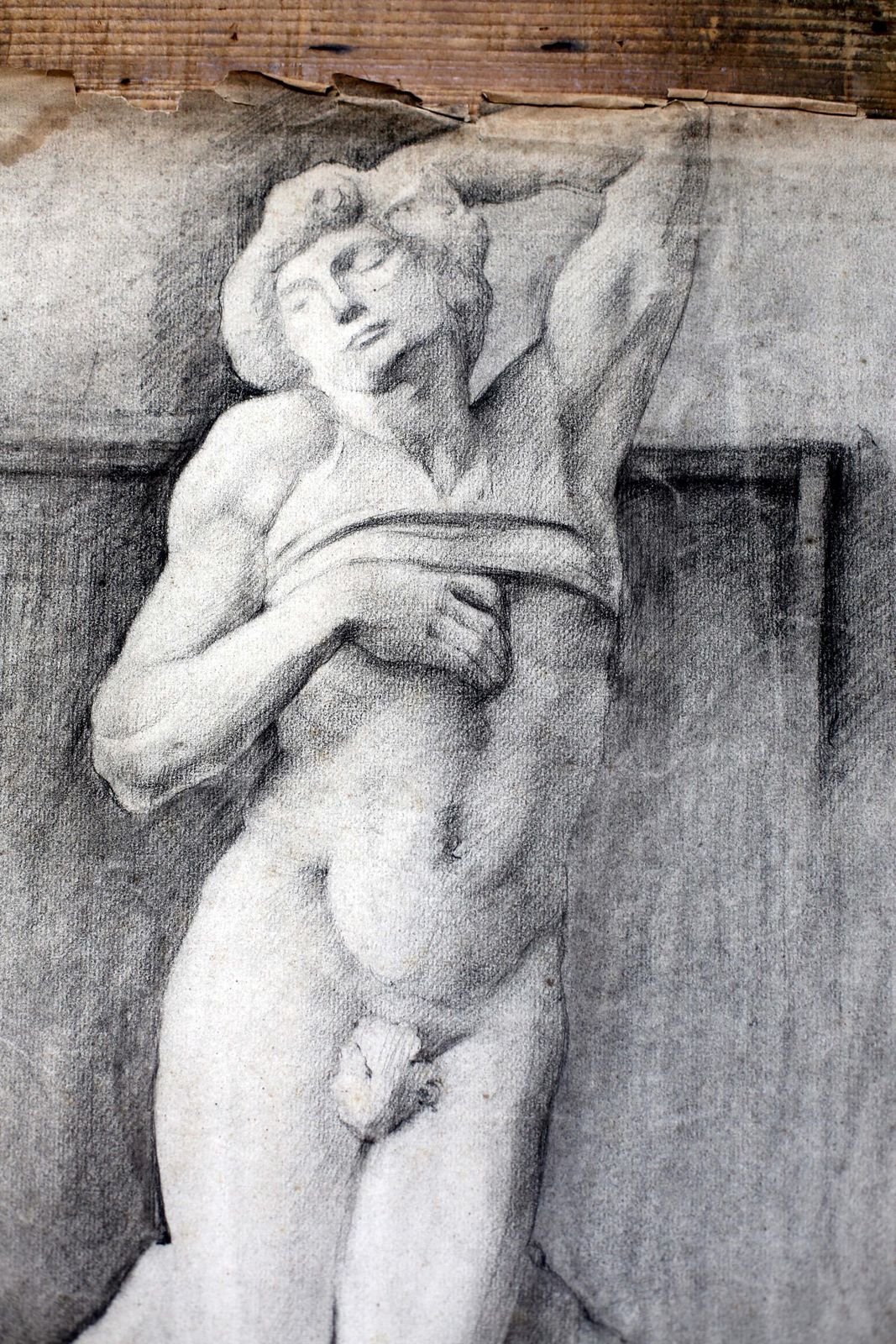 Original Antique Life Drawing Male Nude Torso Antique French Pierre Souffran Michelangelo The Dying Slave photo for sale