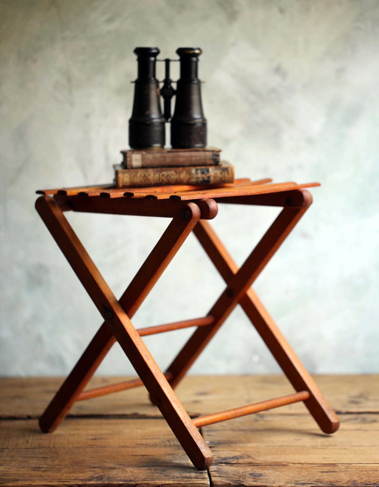 Folding Table Antique Wooden French Camping Stool Fishing Slatted Artists Seat Campaign Furniture photo vintage