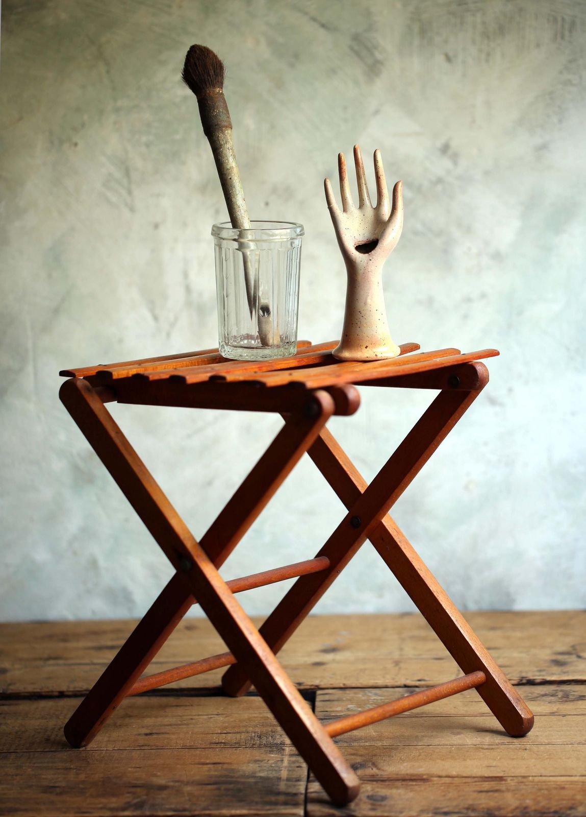 photo for sale Folding Table Antique Wooden French Camping Stool Fishing Slatted Artists Seat Campaign Furniture