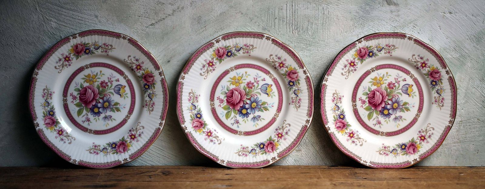 3 Queen's Rosina China Richmond Plates Set Of Pink & White Floral Salad/Dessert Plates photo furniture
