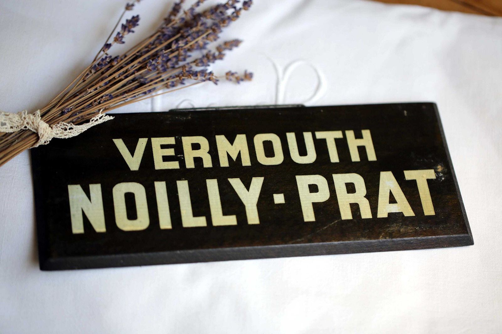 Antique French Advertising Sign Blue Vermouth Noilly Prat Plaque Wooden Bar Sign Panel photo vinterior