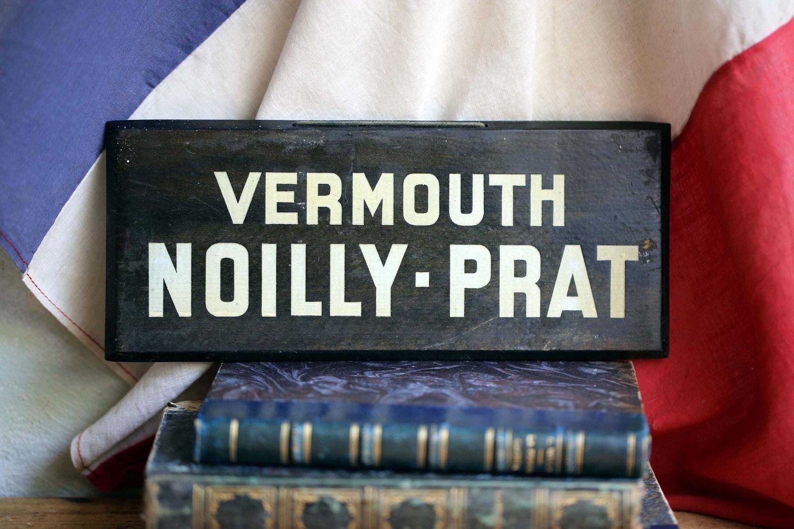 Antique French Advertising Sign Blue Vermouth Noilly Prat Plaque Wooden Bar Sign Panel photo buy
