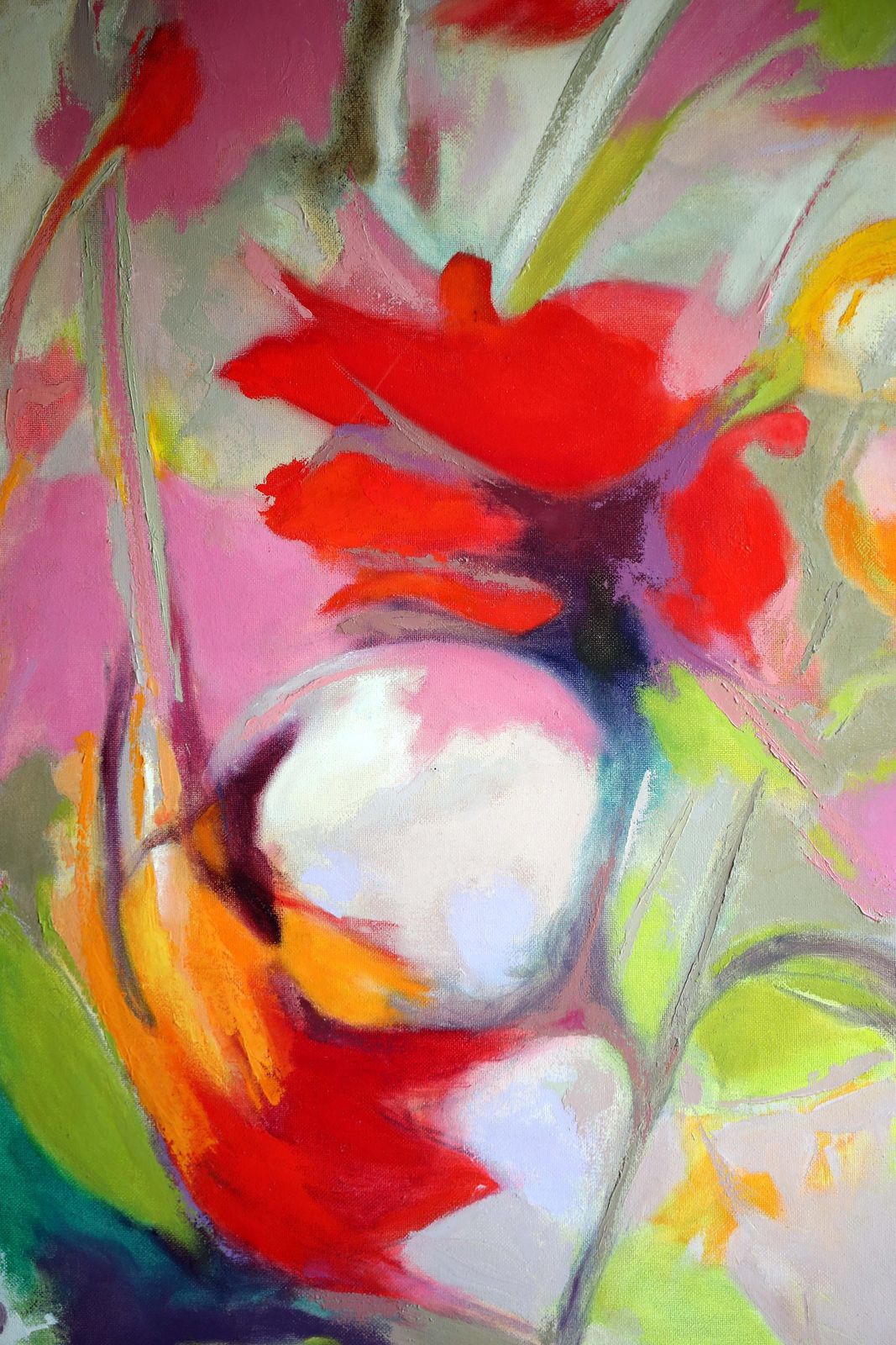 Large French Abstract Floral Oil Painting Canvas Art Flowers Framed Still Life Christian Leo photo vintage