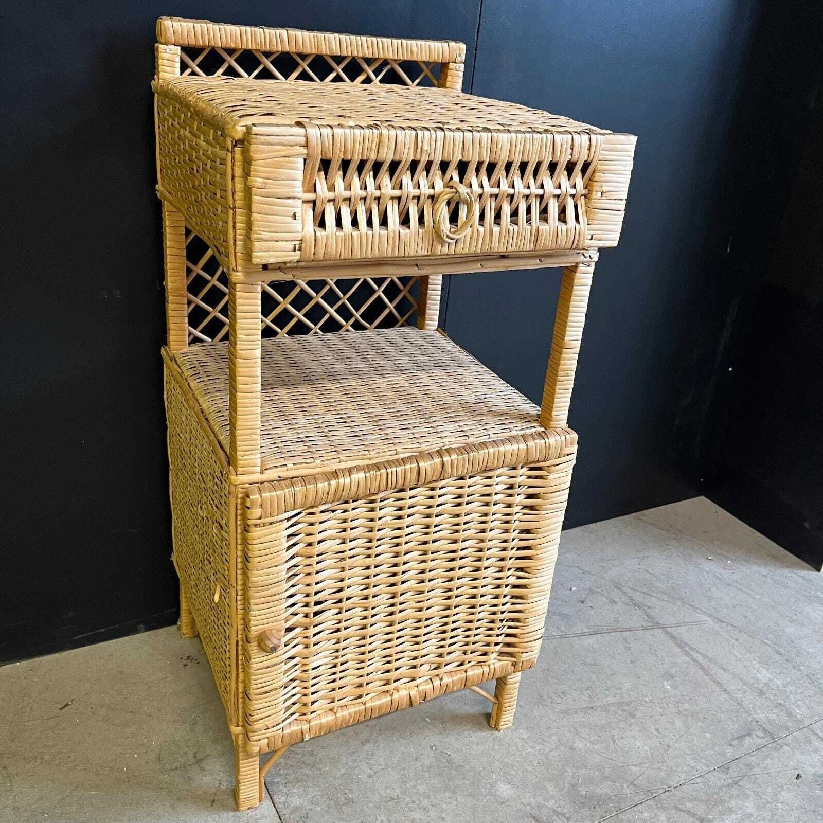Wicker Bedside Table With Drawer, Shelf And Cupboard Space photo 195.0