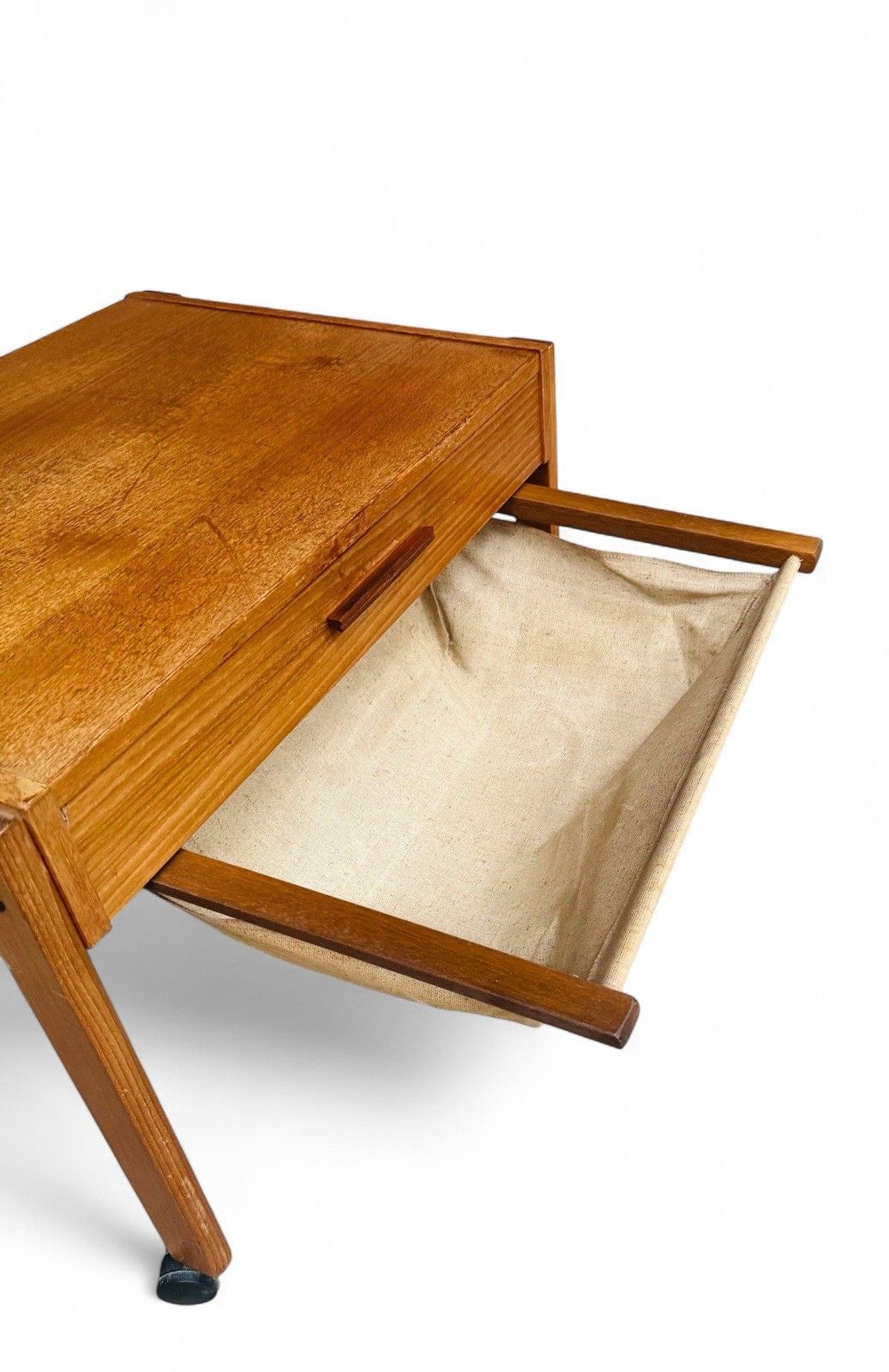 Danish Teak Sewing Box Canvas Basket Mid Century Retro C1950s photo vintage
