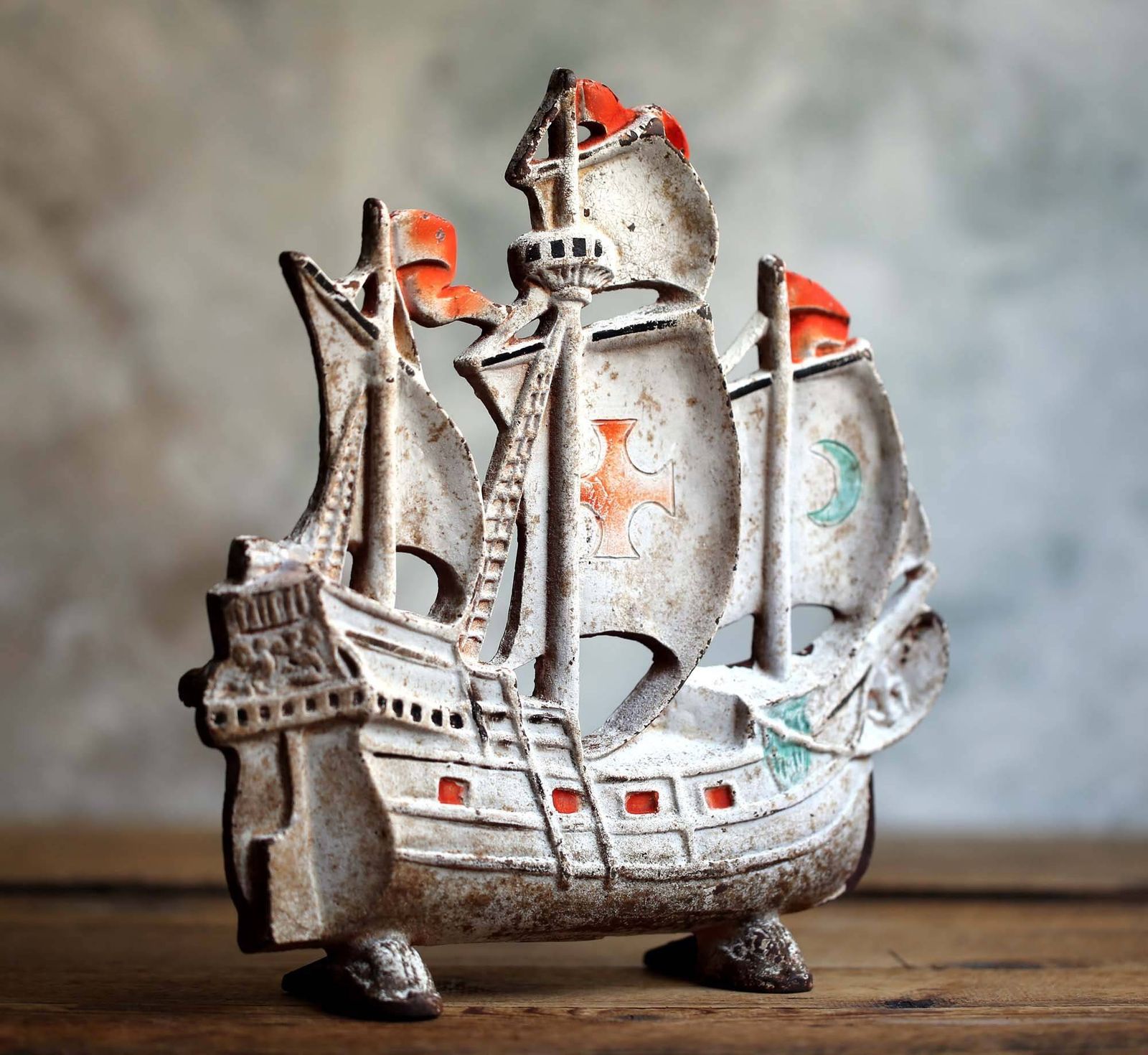 Antique French Sailing Ship Door Stop Nautical Theme Decor Boat Cast Iron Doorstop photo Home Fixtures