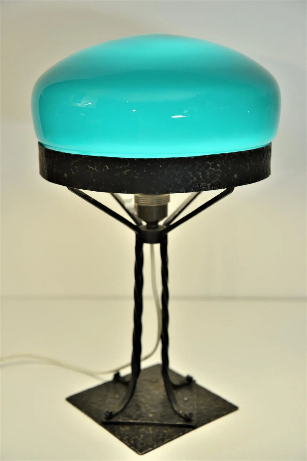 Art Nouveau Swedish Wrought Iron And Hand Blown Glass Table Lamp, 1910s photo furniture