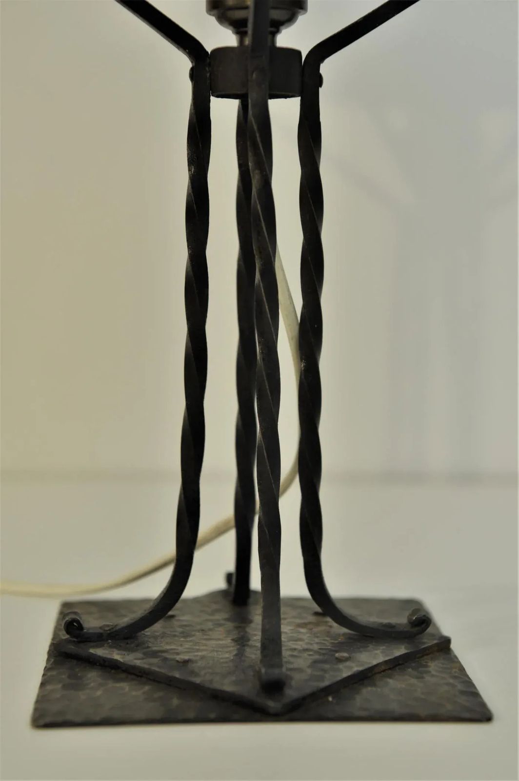 Art Nouveau Swedish Wrought Iron And Hand Blown Glass Table Lamp, 1910s photo vintage