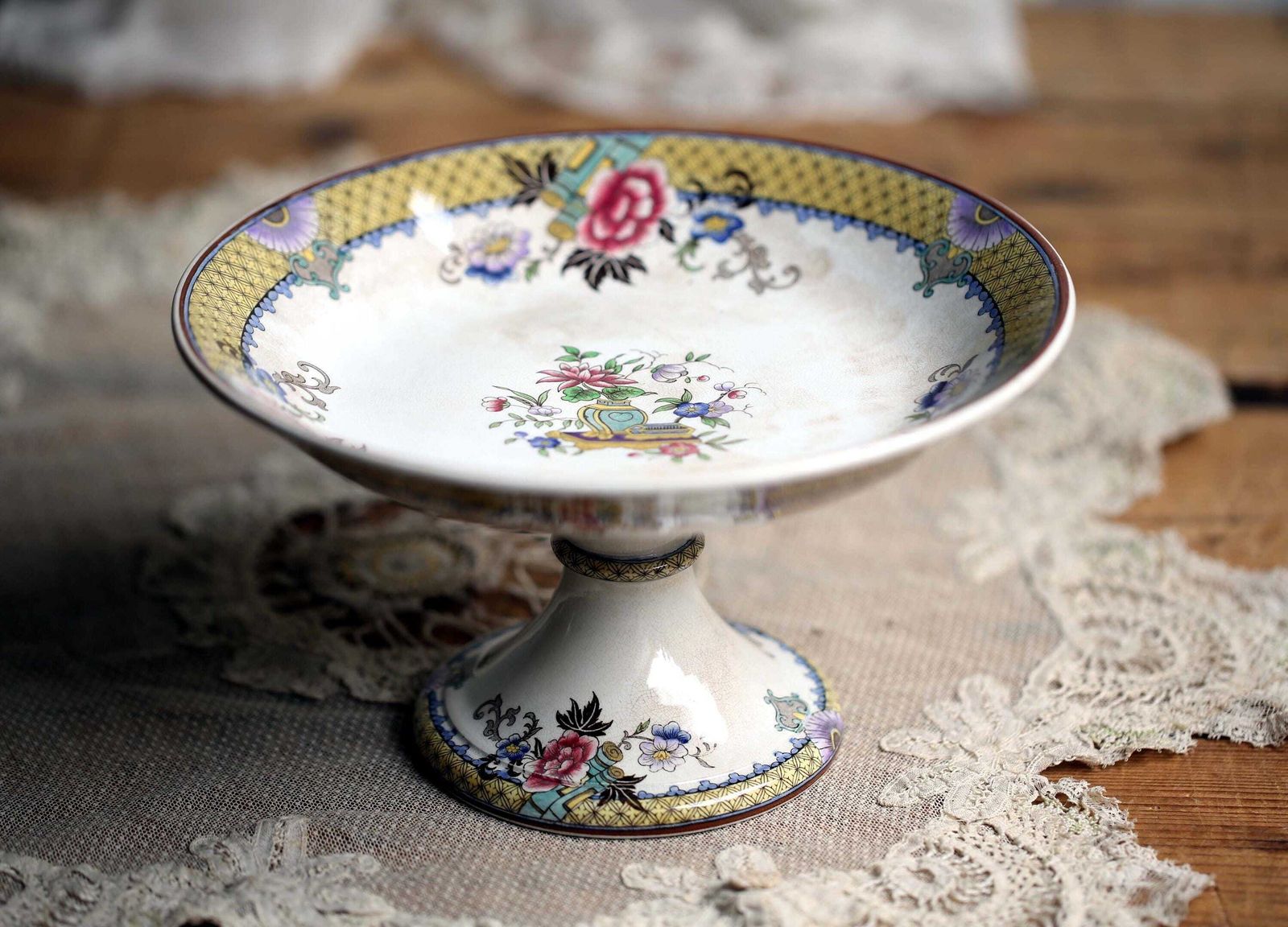 French Antique Cakestand Compote Pedestal Plate Ceramic Cake Stand U&C Sarreguemines Victoria photo furniture