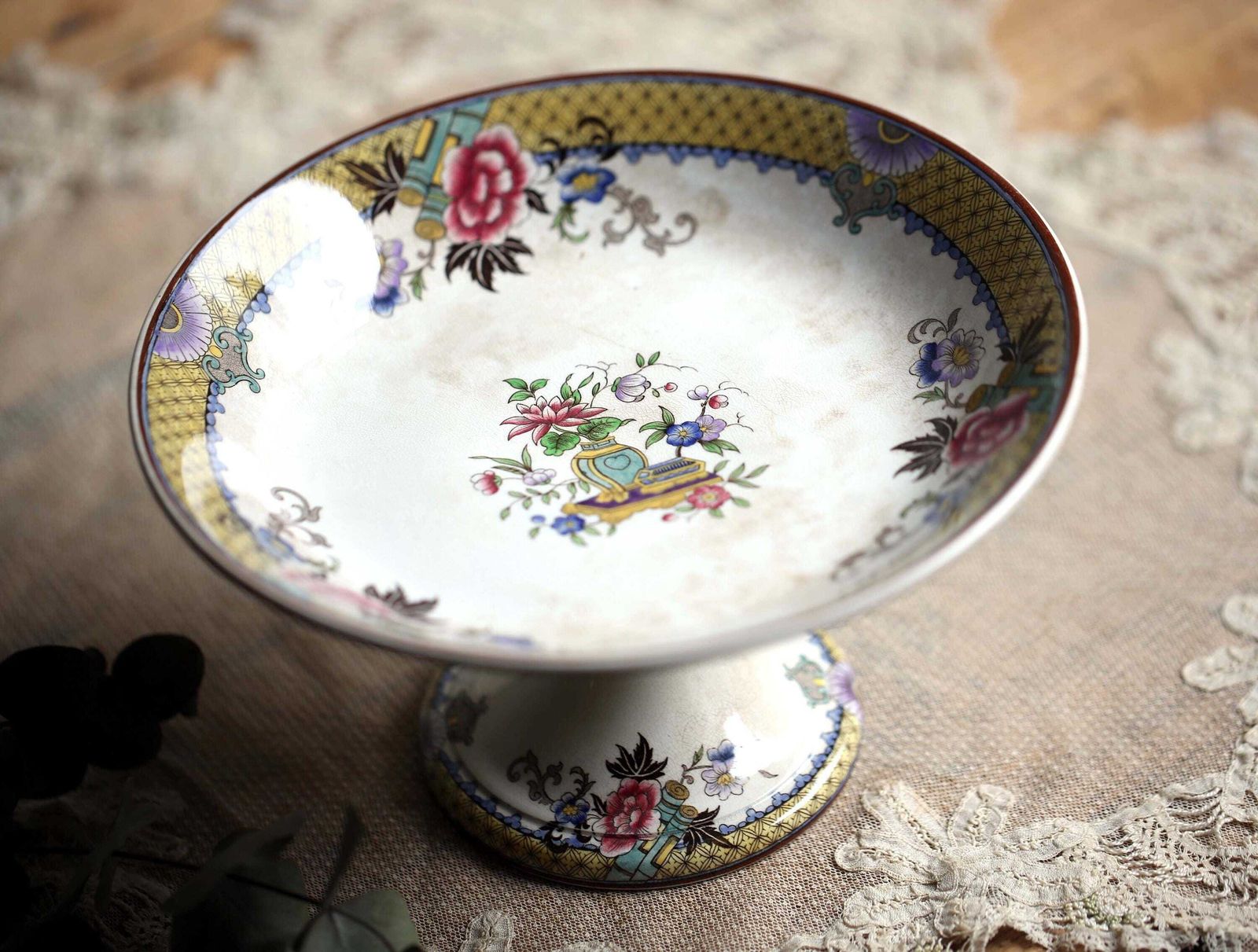 French Antique Cakestand Compote Pedestal Plate Ceramic Cake Stand U&C Sarreguemines Victoria photo vinterior