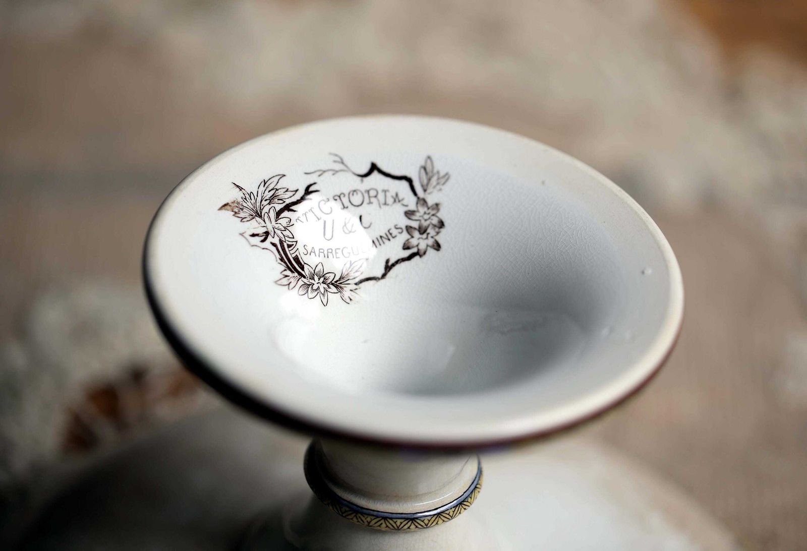 French Antique Cakestand Compote Pedestal Plate Ceramic Cake Stand U&C Sarreguemines Victoria photo vintage