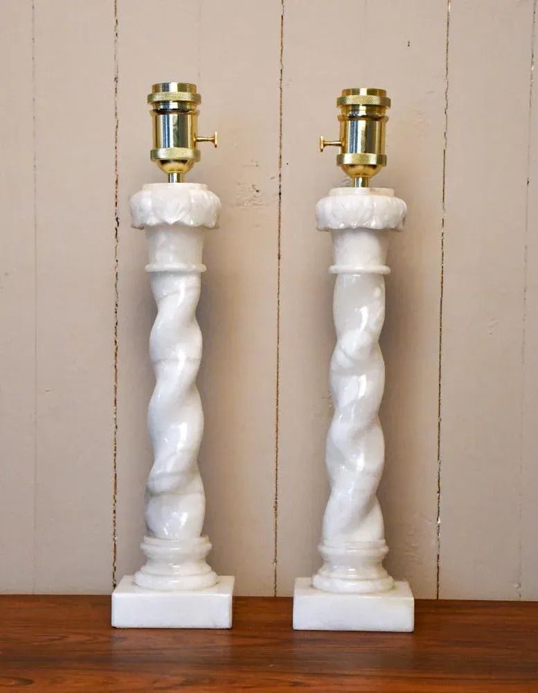 Large Swedish White Alabaster Table Lamps By Nordic Company, From Nordiska Kompaniet, Set Of 2 photo buy