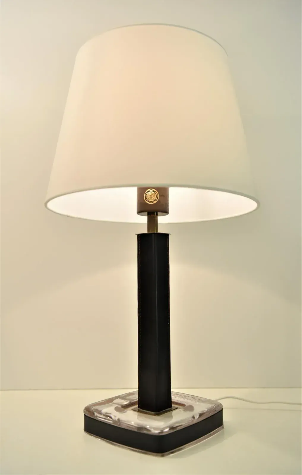 Glass, Leather And Brass Table Lamps By Uppsala Armaturfabrik, Set Of 2 photo buy