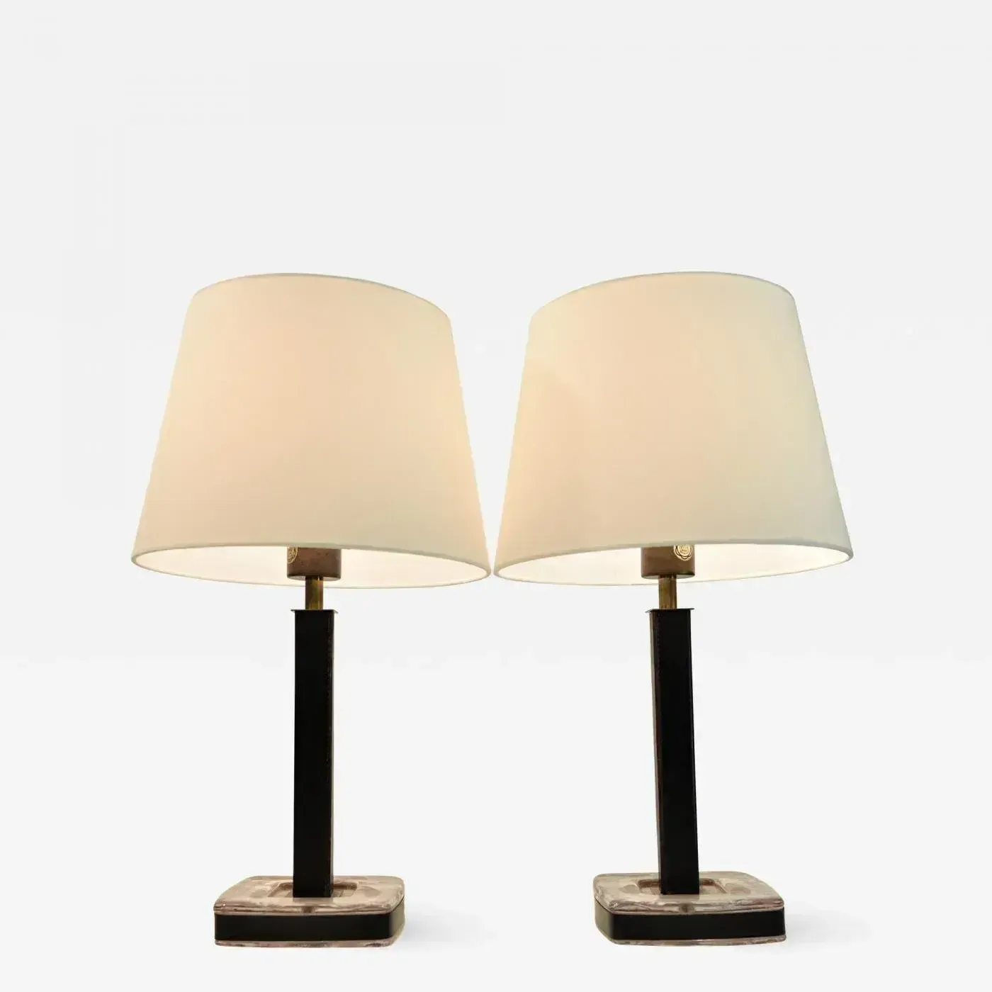 photo vinterior Glass, Leather And Brass Table Lamps By Uppsala Armaturfabrik, Set Of 2