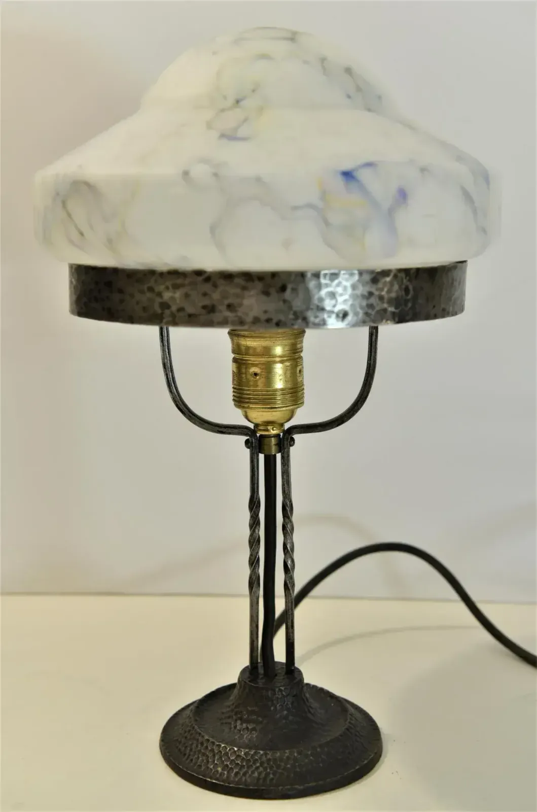 Art Nouveau Wrought Iron And Glass Table Lamp Jugendstil, Sweden, 1920s photo for sale
