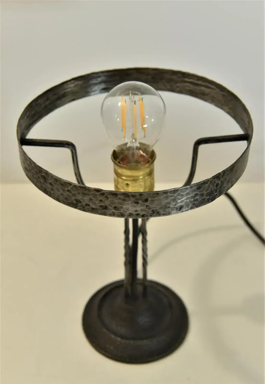 Lighting Art Nouveau Wrought Iron And Glass Table Lamp Jugendstil, Sweden, 1920s photo