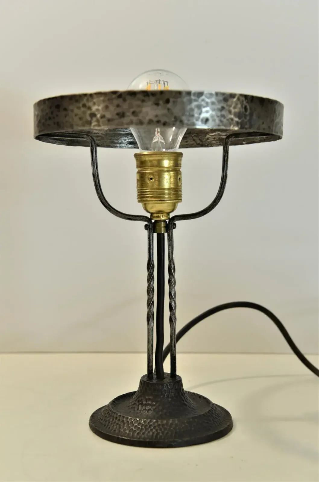 825.0 Art Nouveau Wrought Iron And Glass Table Lamp Jugendstil, Sweden, 1920s photo