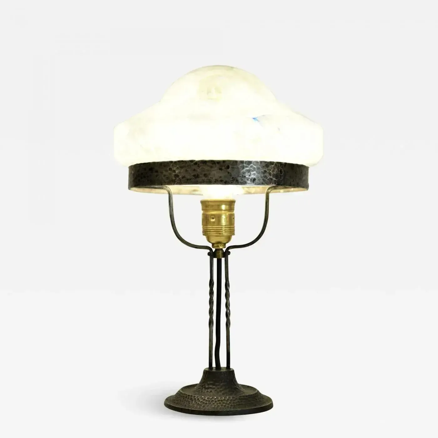 photo vinterior Art Nouveau Wrought Iron And Glass Table Lamp Jugendstil, Sweden, 1920s