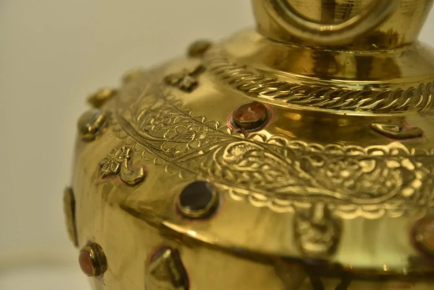 Large Brass And Gemstone Buddha Table Lamps, Set Of 2 photo vintage