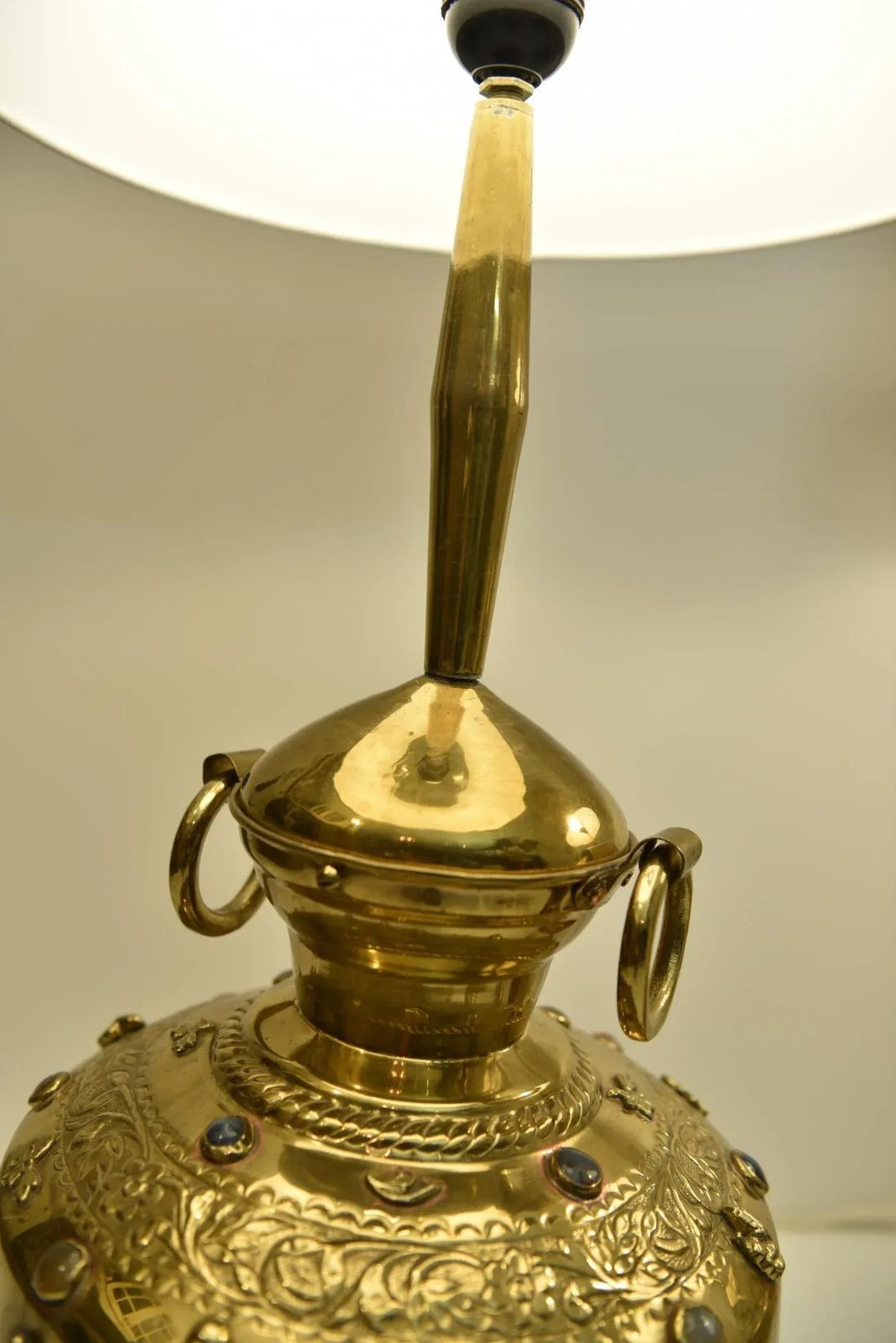 photo for sale Large Brass And Gemstone Buddha Table Lamps, Set Of 2