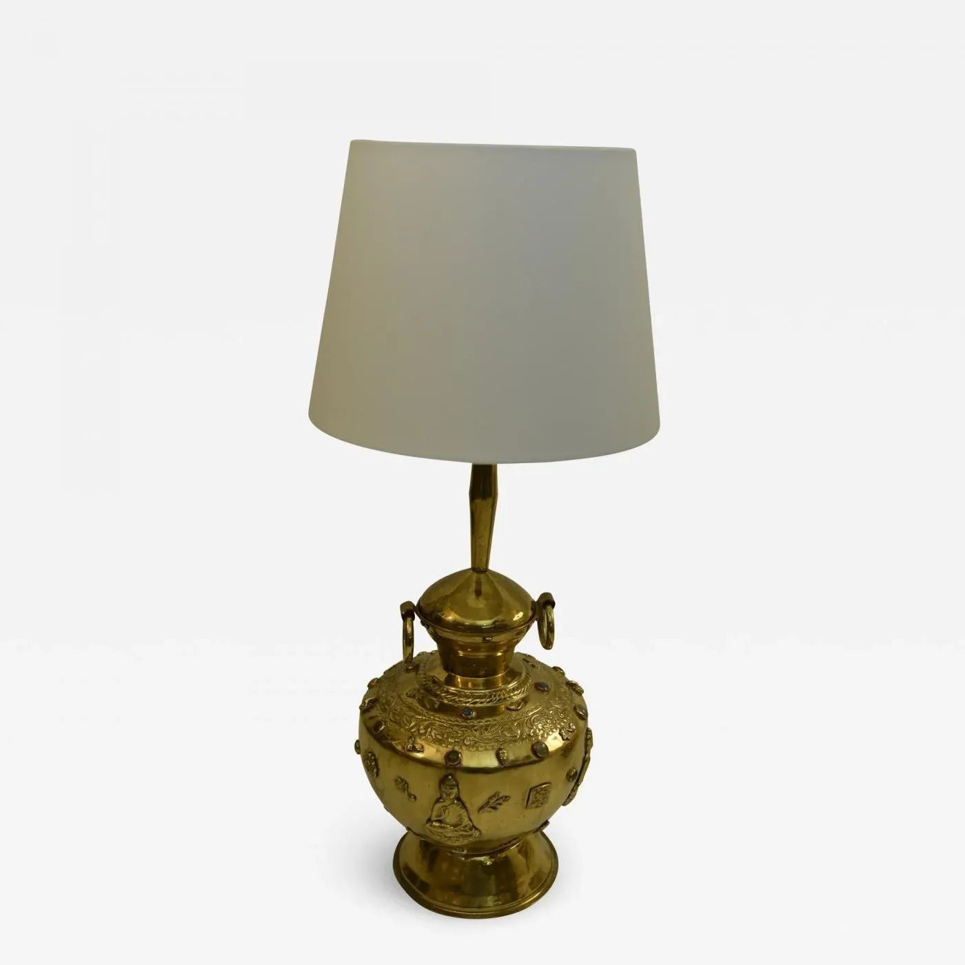 Lighting Large Brass And Gemstone Buddha Table Lamps, Set Of 2 photo