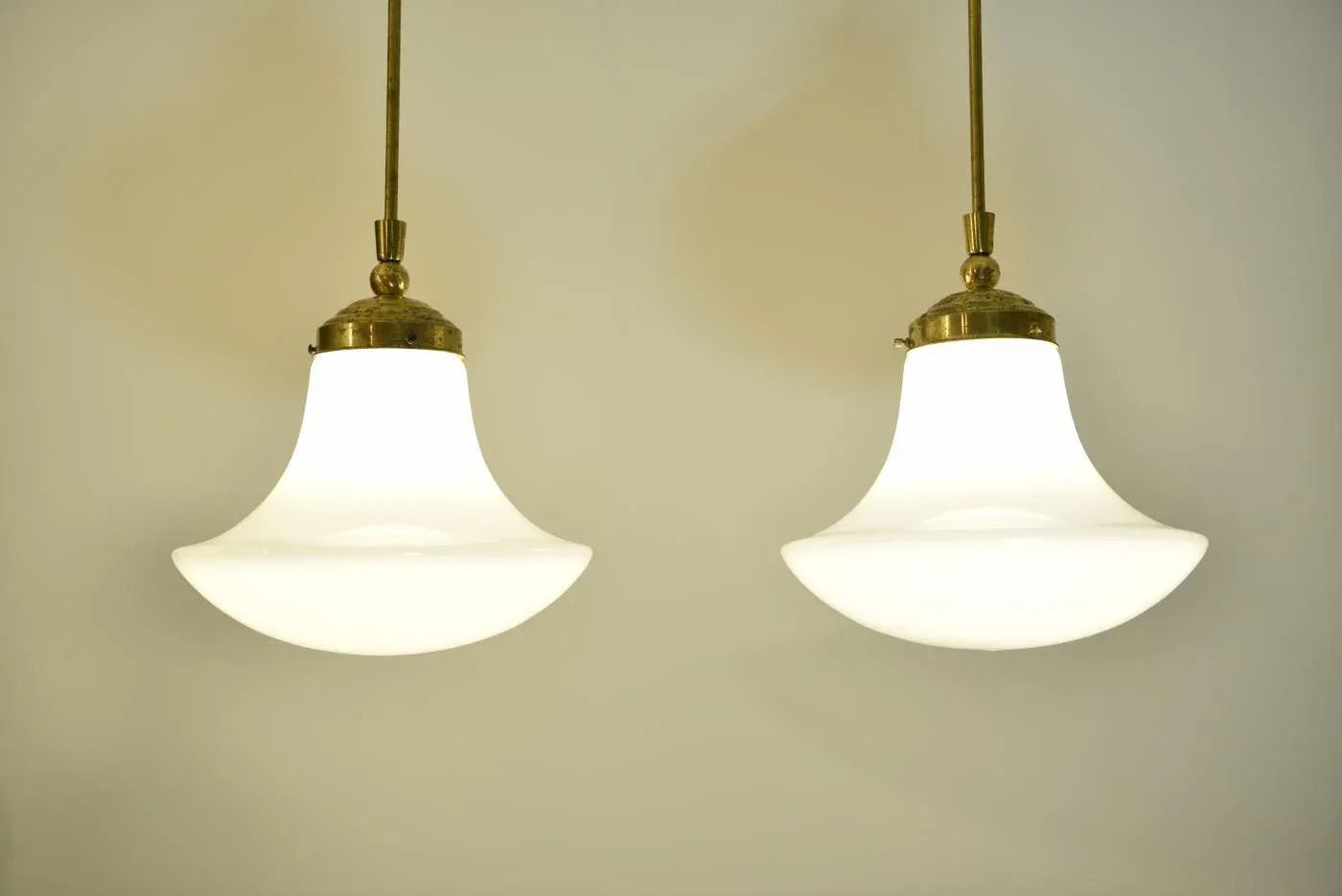 Swedish Grace Art Nouveau Opal White Glass And Brass Pendant Lamp, 1920s photo furniture