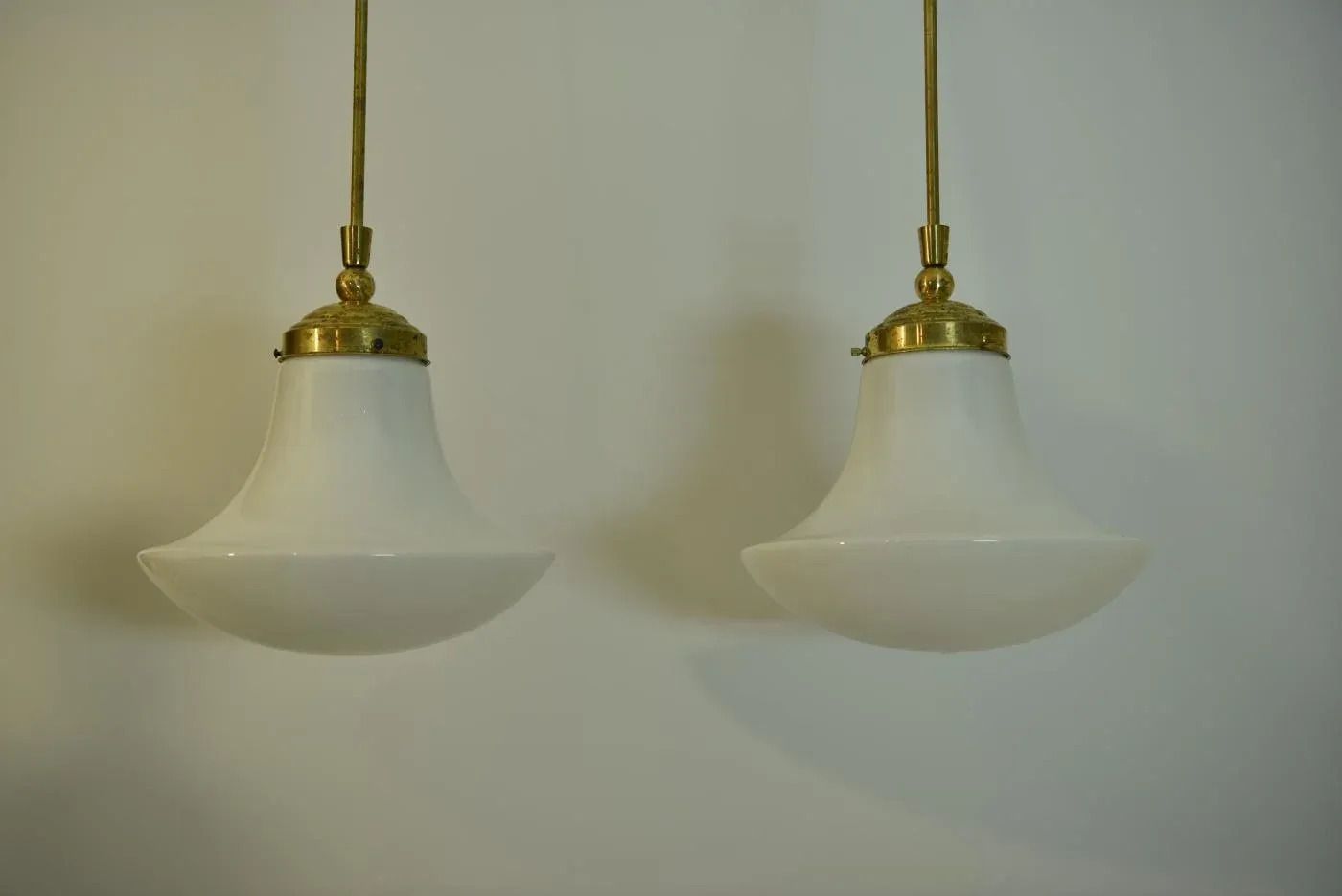 Swedish Grace Art Nouveau Opal White Glass And Brass Pendant Lamp, 1920s photo 899.0