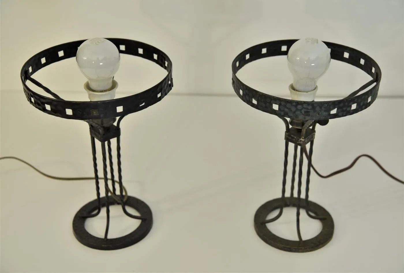 Art Noueau Swedish Wrought Iron And Blown Glass Table Lamps, 1915, Set Of 2 photo buy