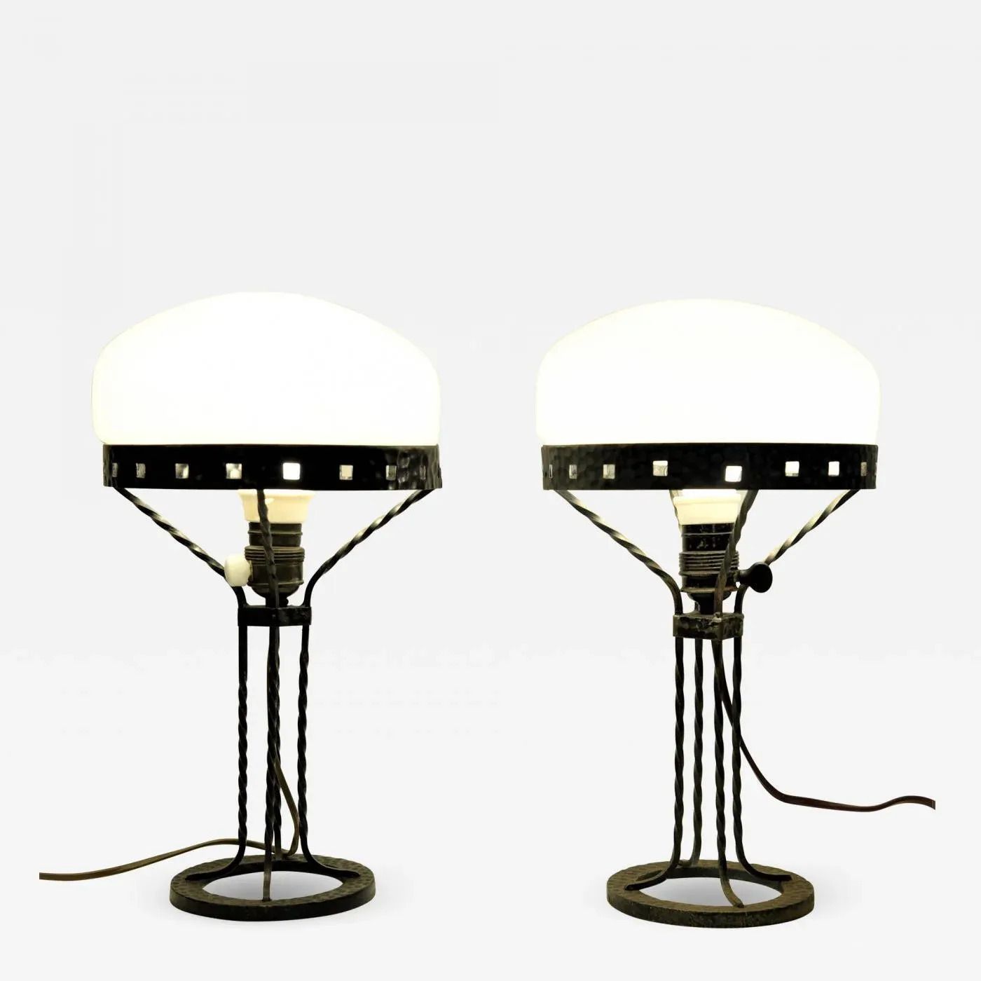 Lighting Art Noueau Swedish Wrought Iron And Blown Glass Table Lamps, 1915, Set Of 2 photo