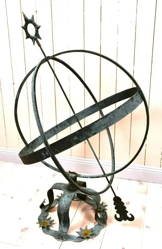 Large Swedish Garden Wrought Copper Sundial, 1950s photo for sale