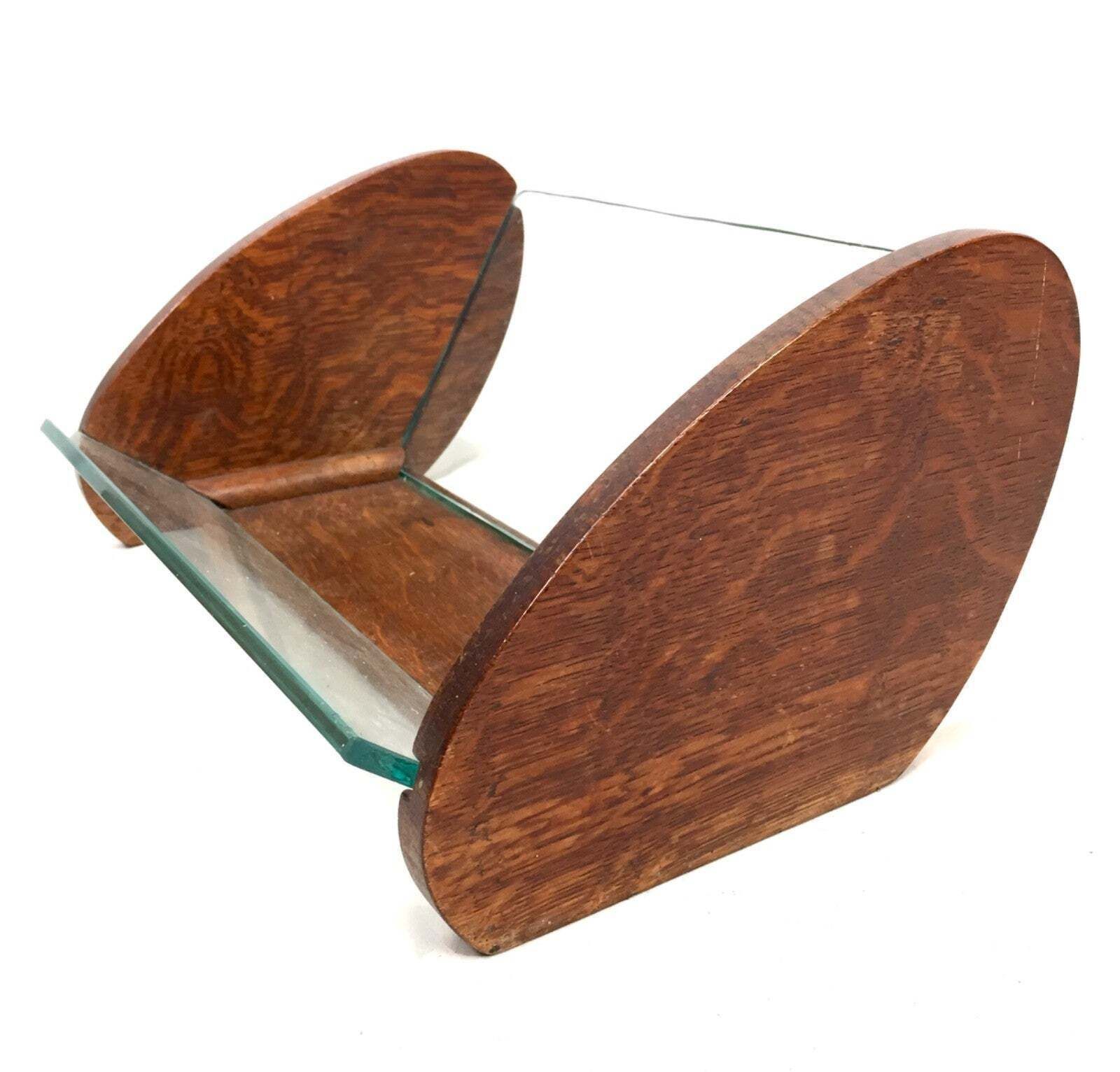 Antique Arts Deco Wooden Oak & Glass Tabletop Book Stand Trough Shelf Rack C1930 photo Furniture