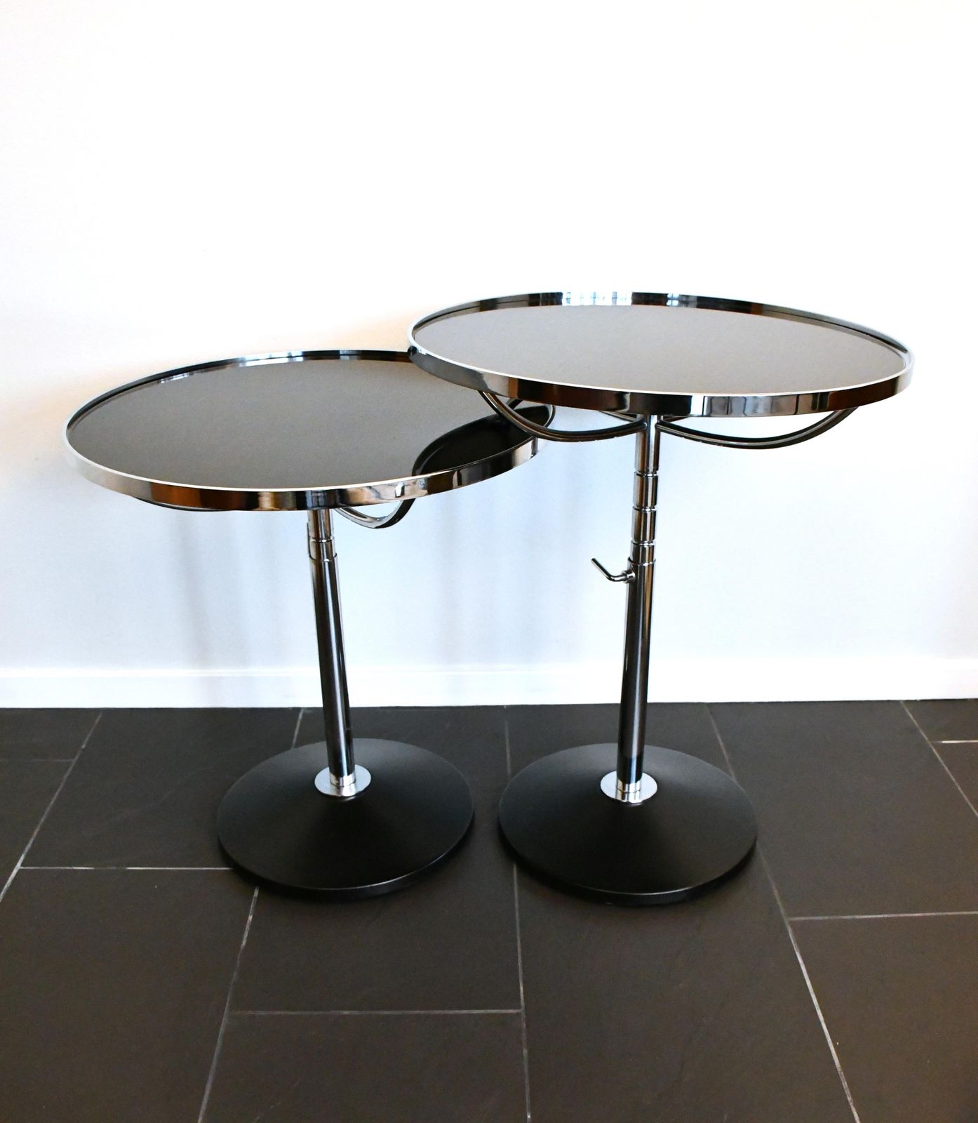Swedish Adjustable Glass And Chrome Steel Side Table Model Pronto From Dux, 1990s, Set Of 3 photo for sale