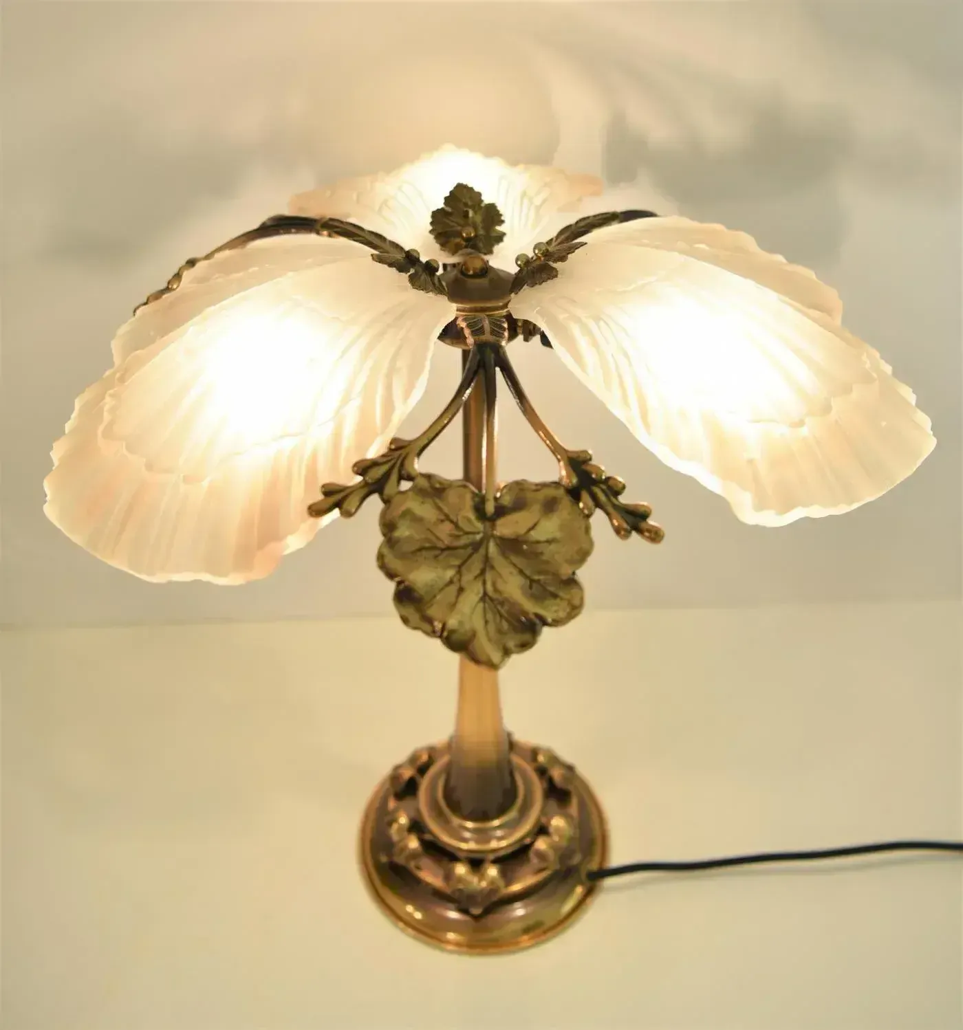 Art Nouveau Bronze And Frosted Glass Table Lamp, 1950s photo 1265.0
