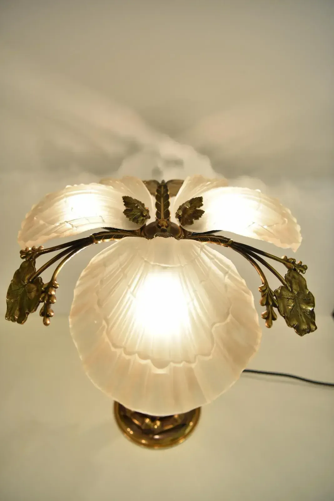 Art Nouveau Bronze And Frosted Glass Table Lamp, 1950s photo vinterior