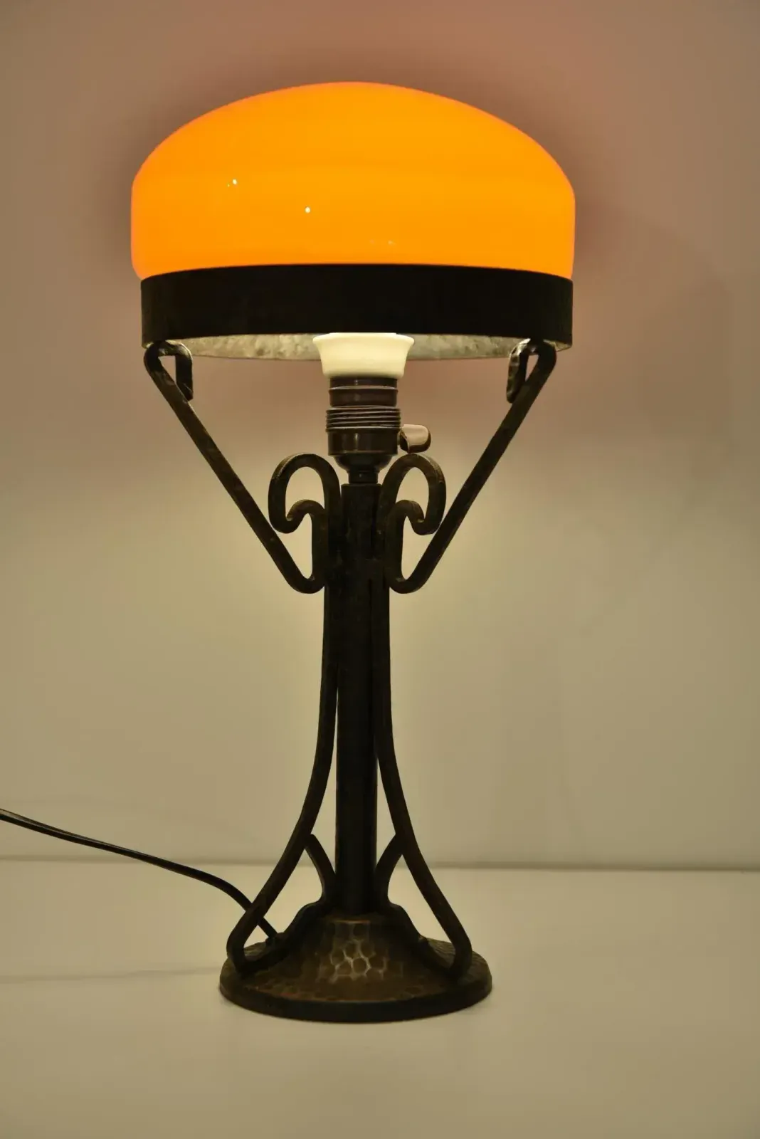 Swedish Art Nouveau Wrought Iron And Blown Glass Table Lamp, 1920s photo furniture
