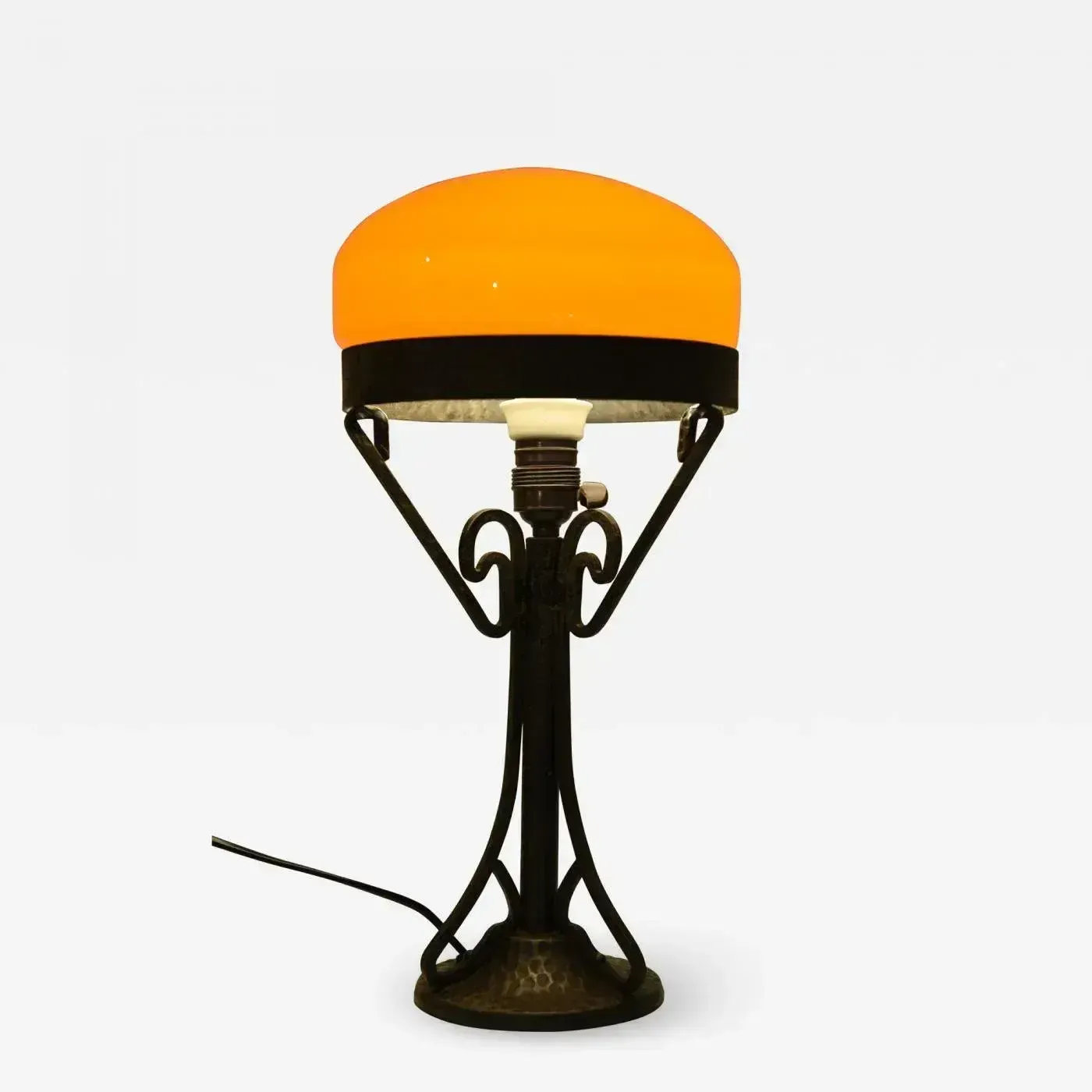 Swedish Art Nouveau Wrought Iron And Blown Glass Table Lamp, 1920s photo for sale