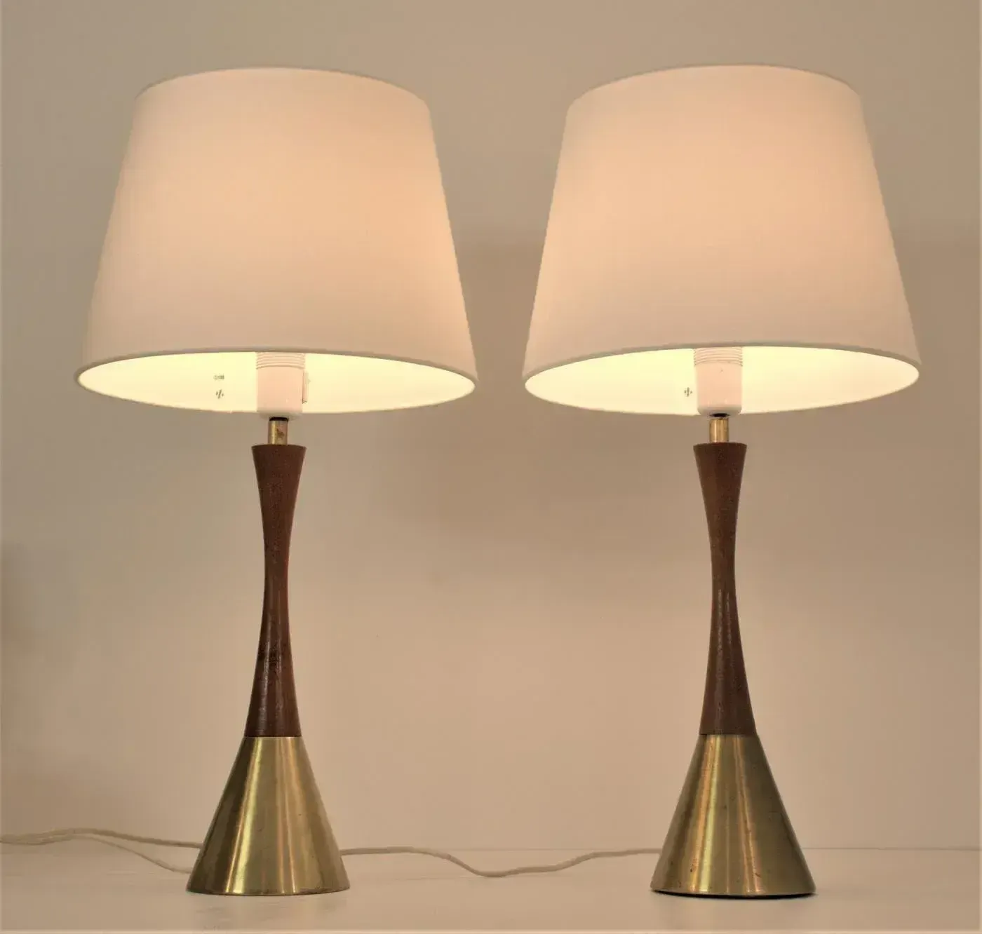 Modern Swedish Teak And Brass Table Lamps, Made In Denmark For Bergboms, Set Of 2 photo for sale