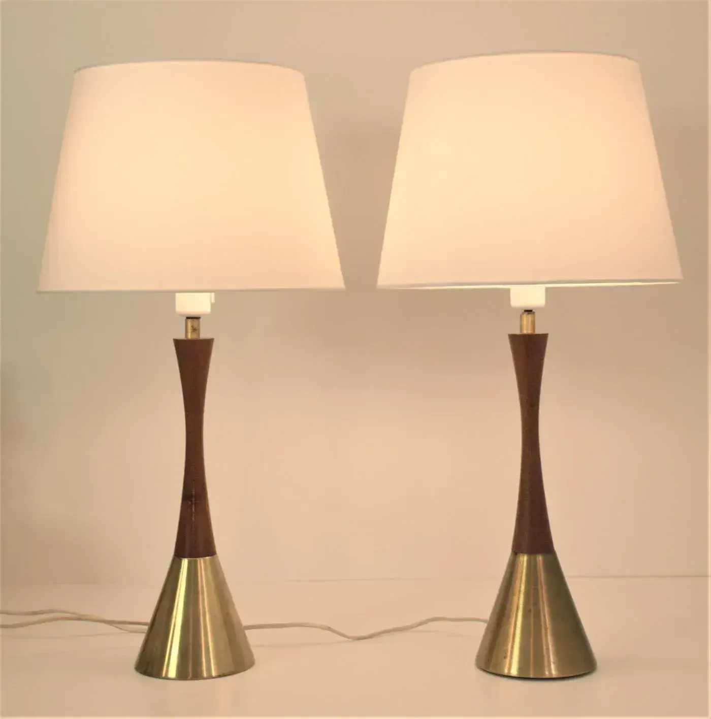 Modern Swedish Teak And Brass Table Lamps, Made In Denmark For Bergboms, Set Of 2 photo Lighting