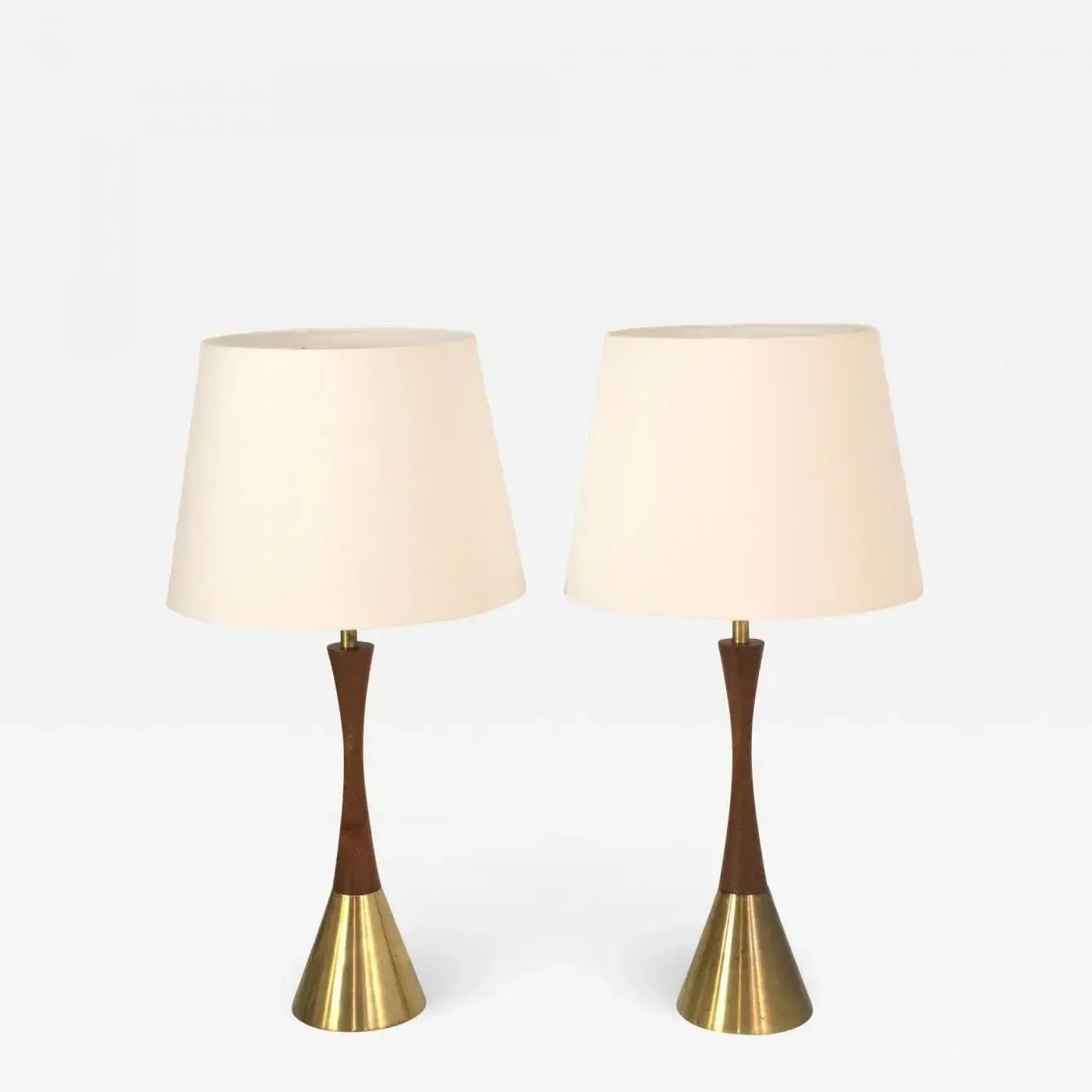photo vinterior Modern Swedish Teak And Brass Table Lamps, Made In Denmark For Bergboms, Set Of 2