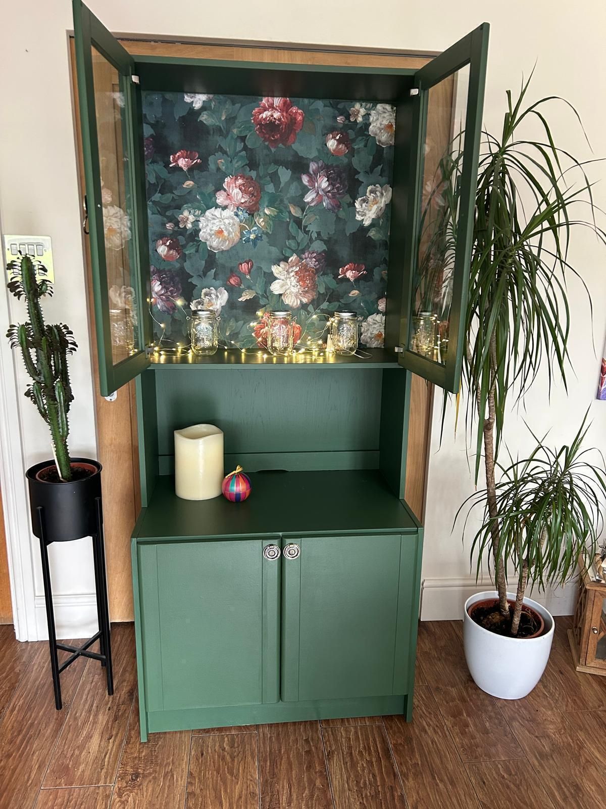 Upcycled Dark Green Floral Dresser/Display Cabinet