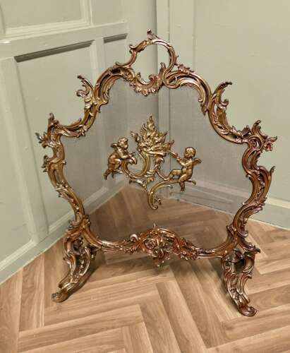 A Superb French Brass Rococo Spark Guard, Fire Screen photo 1500.0