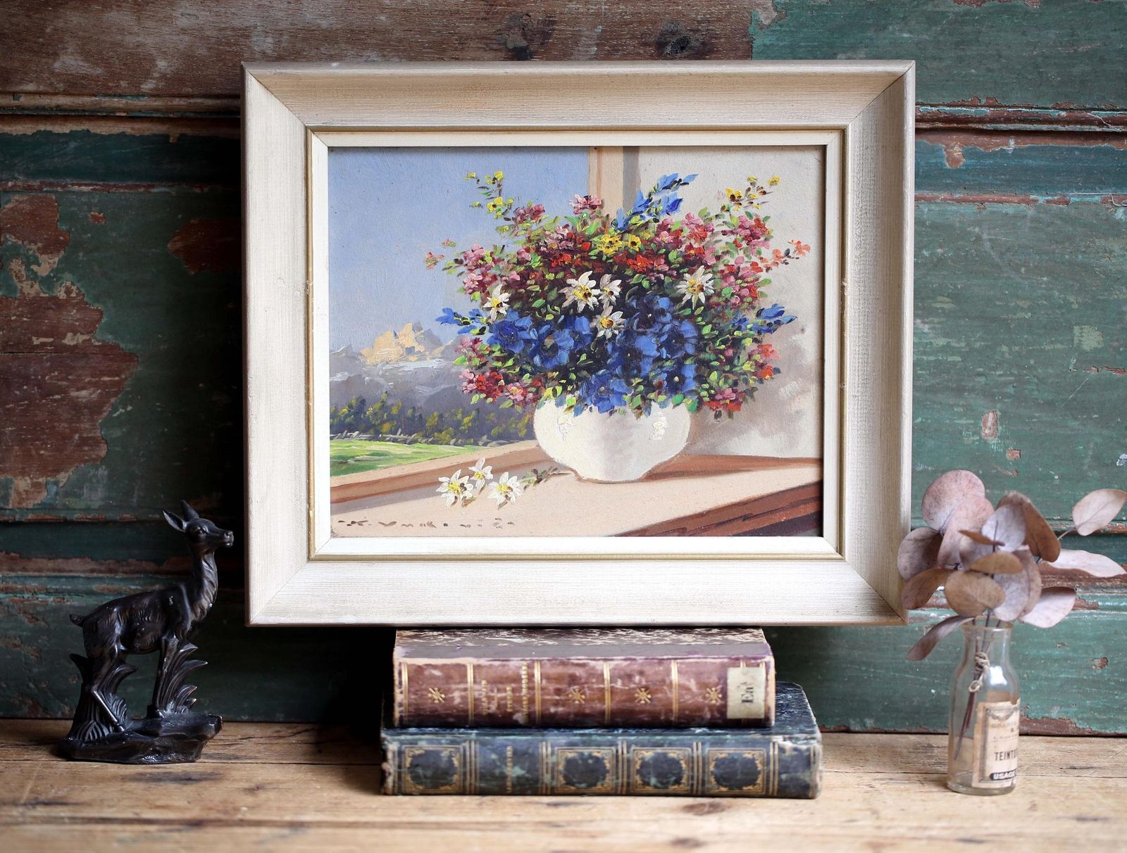 Original Vintage Oil Painting Floral Flowers Picture Still Life