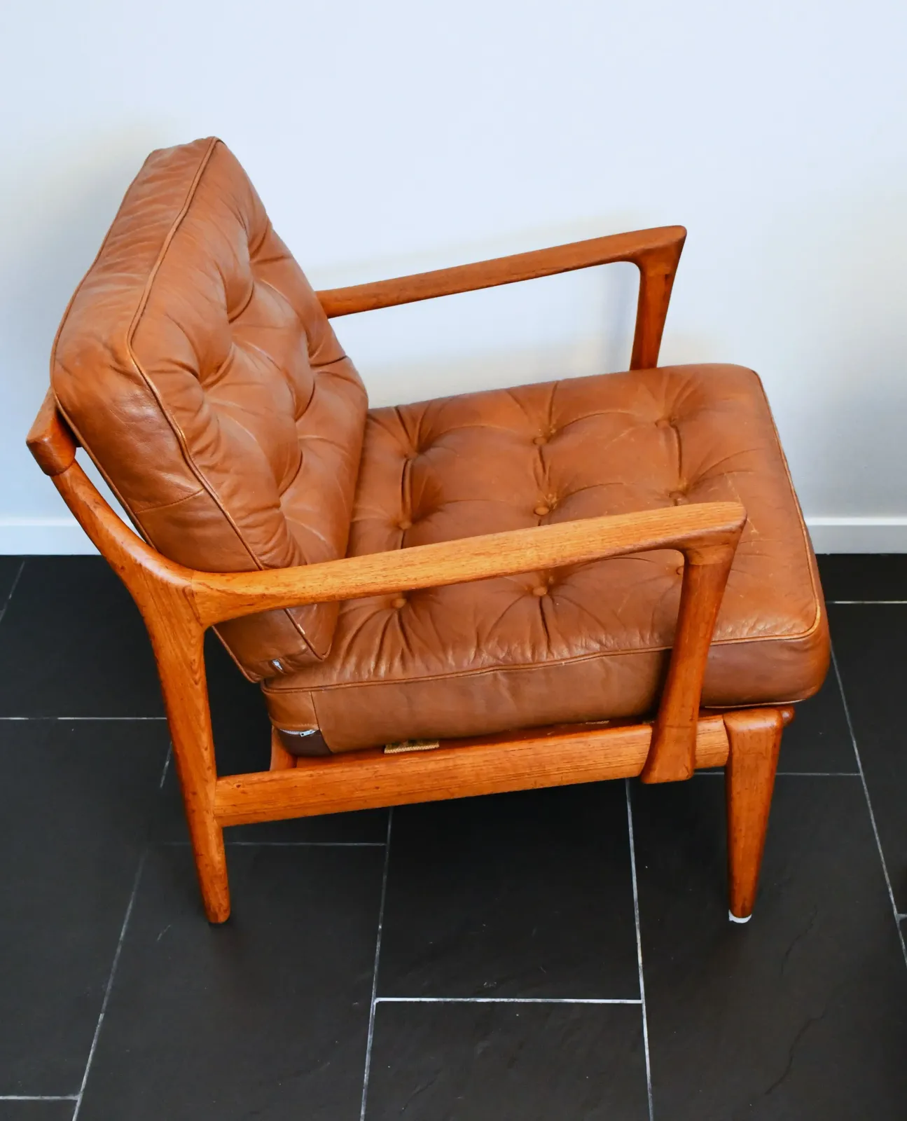 Swedish Teak And Leather Kuba Armchairs By Bertil Fridhagen For Br. Andersson, 1950s, Set Of 2 photo for sale
