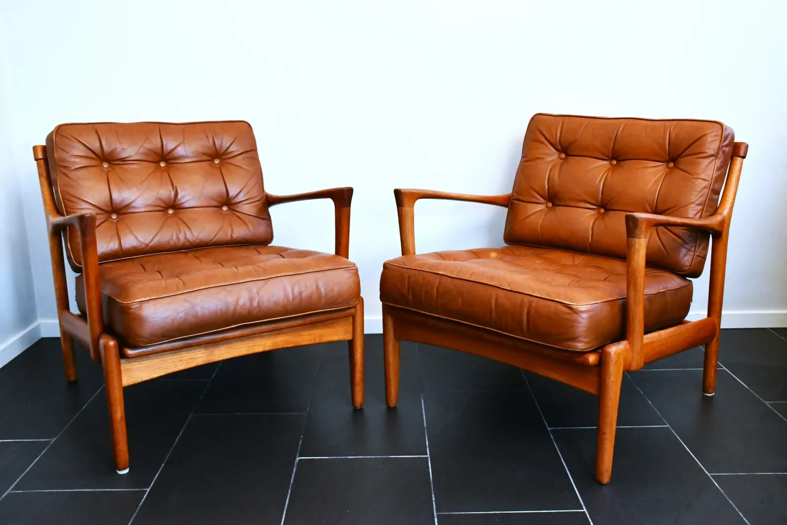 Swedish Teak And Leather Kuba Armchairs By Bertil Fridhagen For Br. Andersson, 1950s, Set Of 2 photo buy