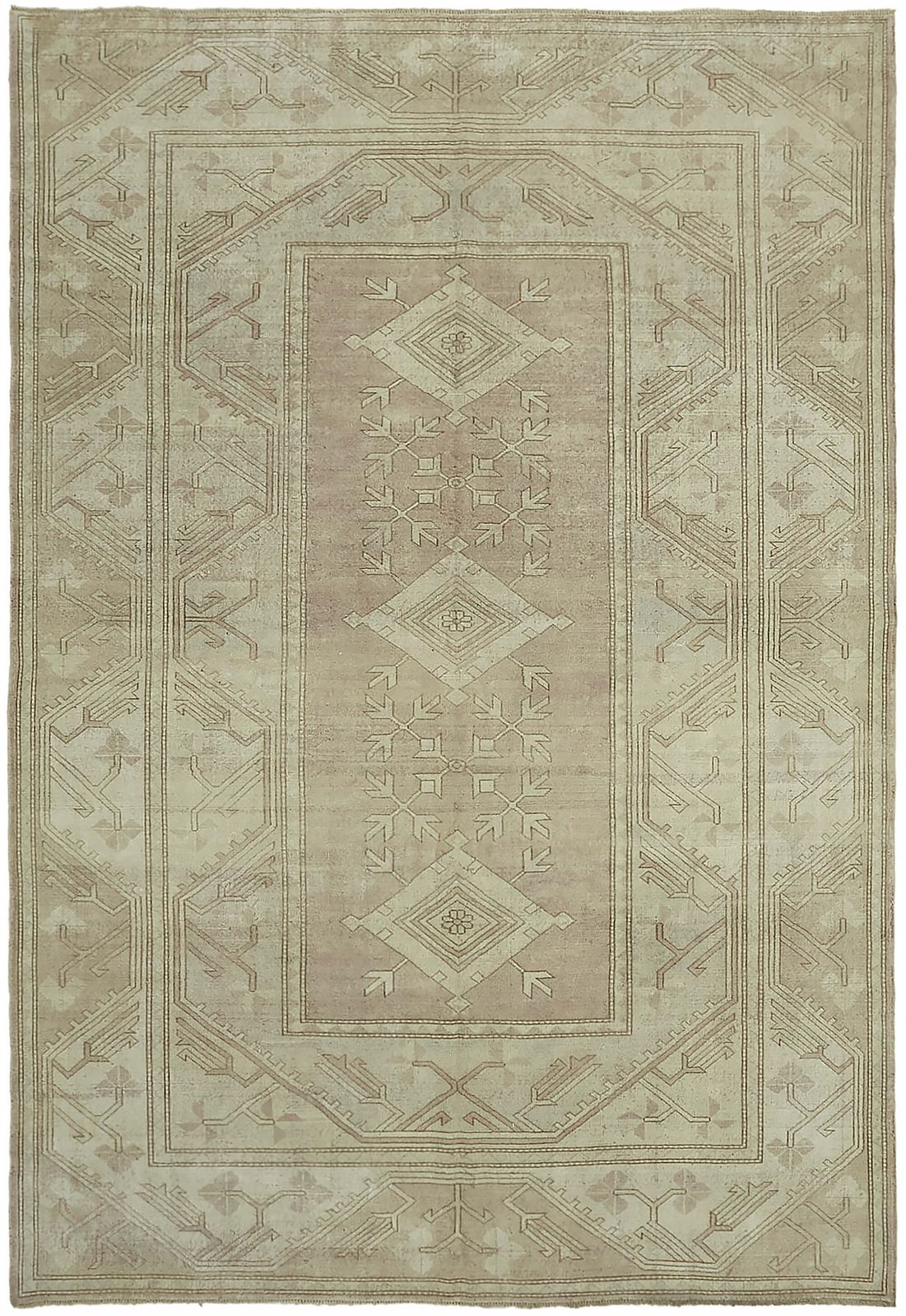 Handmade Beige Vintage Large Area Rug 263 Cm X 372 Cm