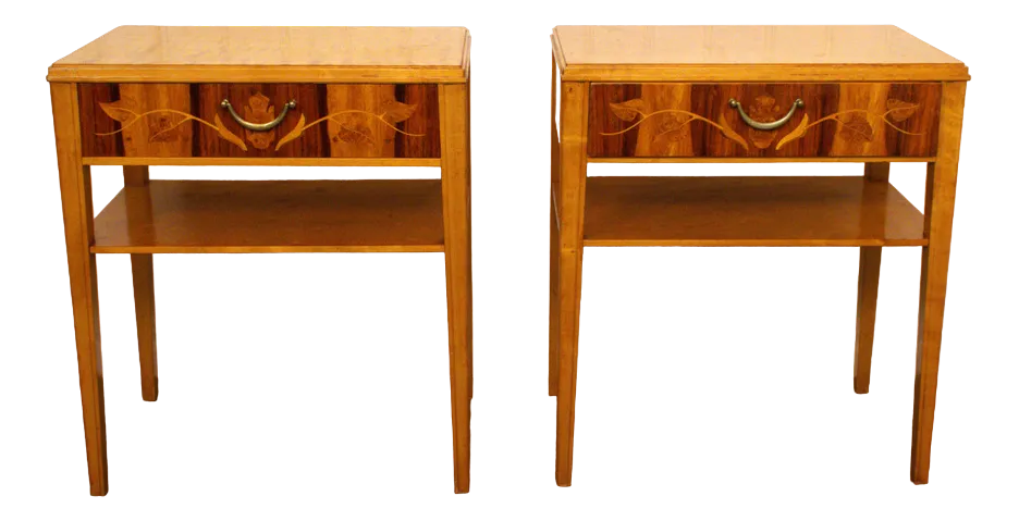 Vintage Swedish Bedside Tables In Walnut And Birch, 1940s, Set Of 2
